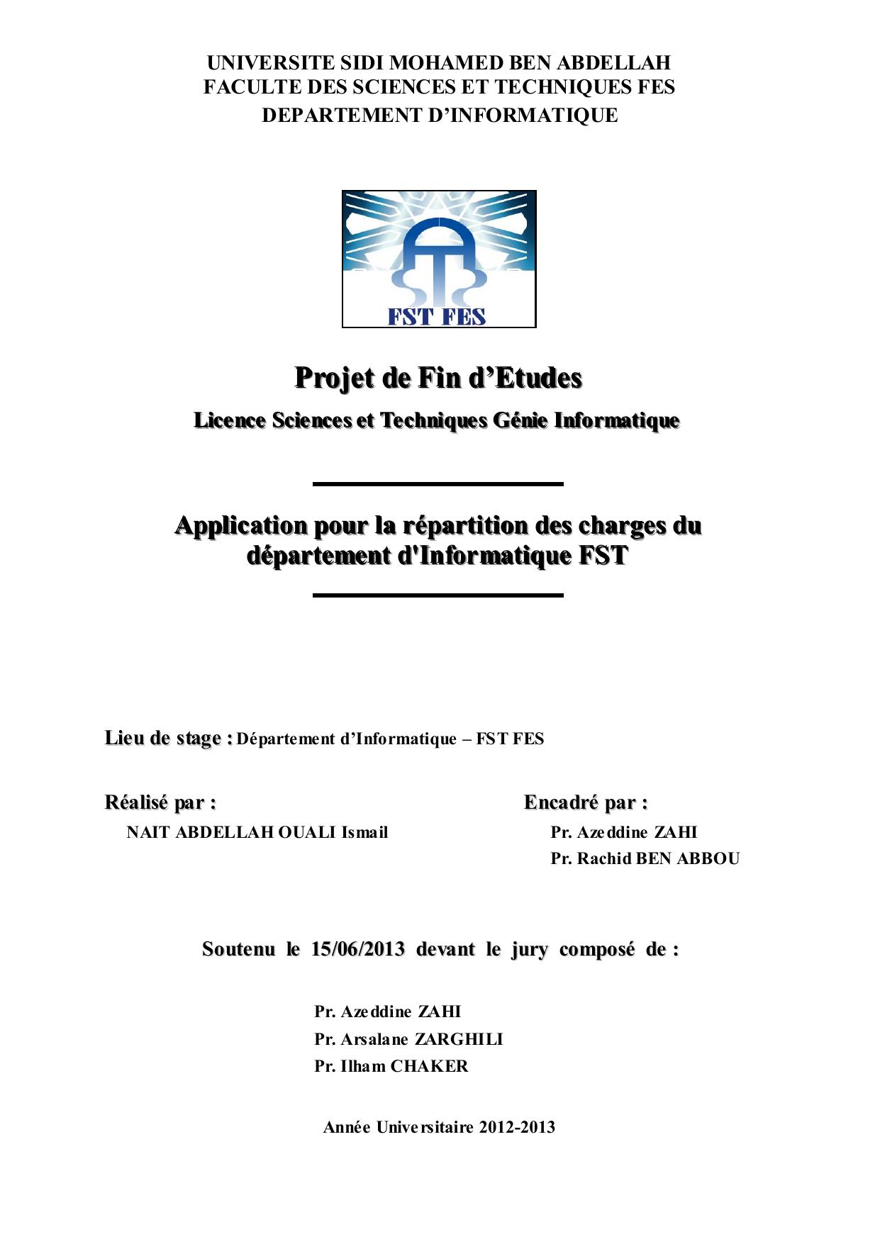 Application pour la répartition des charges du département d'Informatique FSt