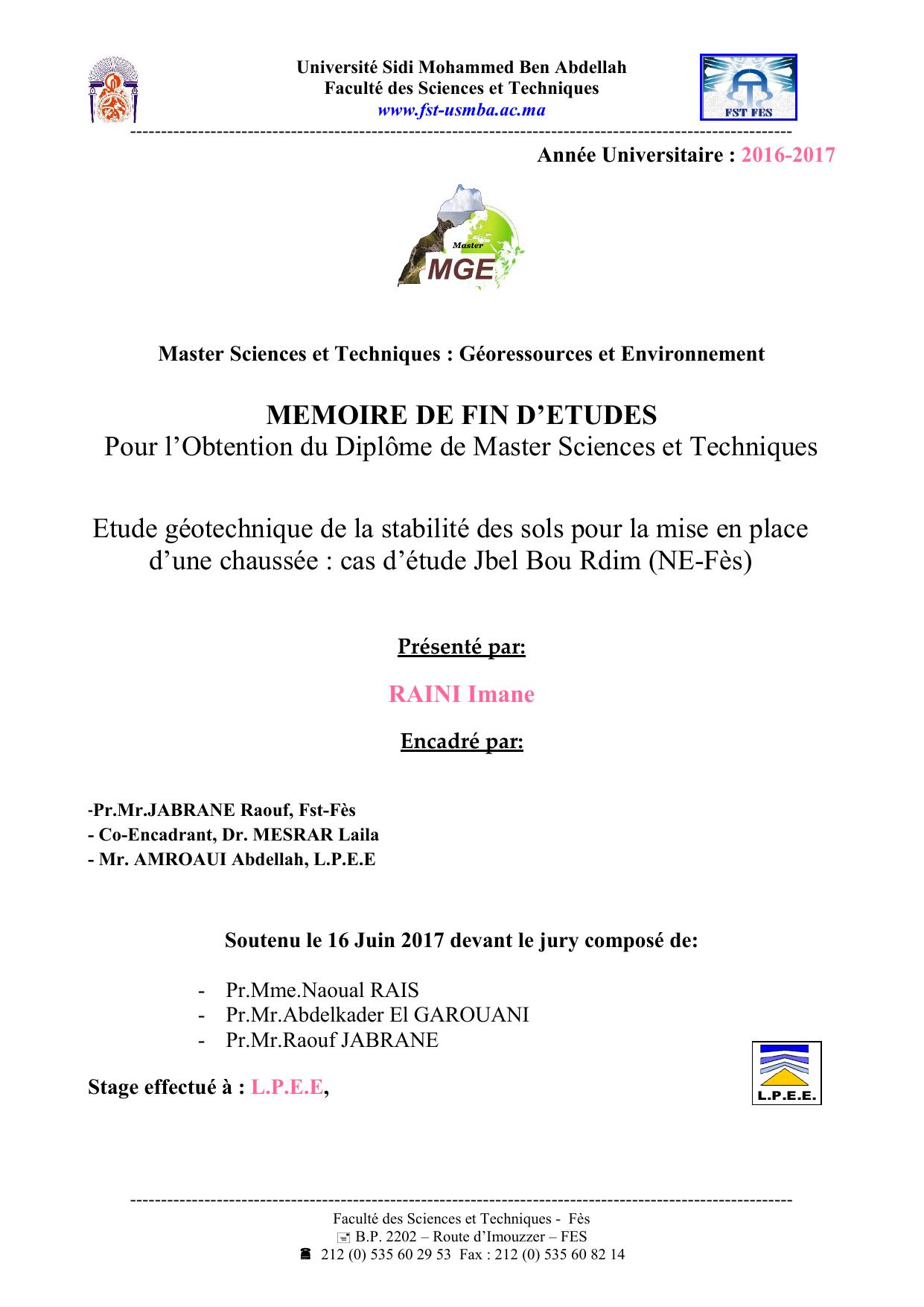 Etude géotechnique de la stabilité des sols pour la mise en place d’une chaussée : cas d’étude Jbel Bou Rdim (NE-Fès)