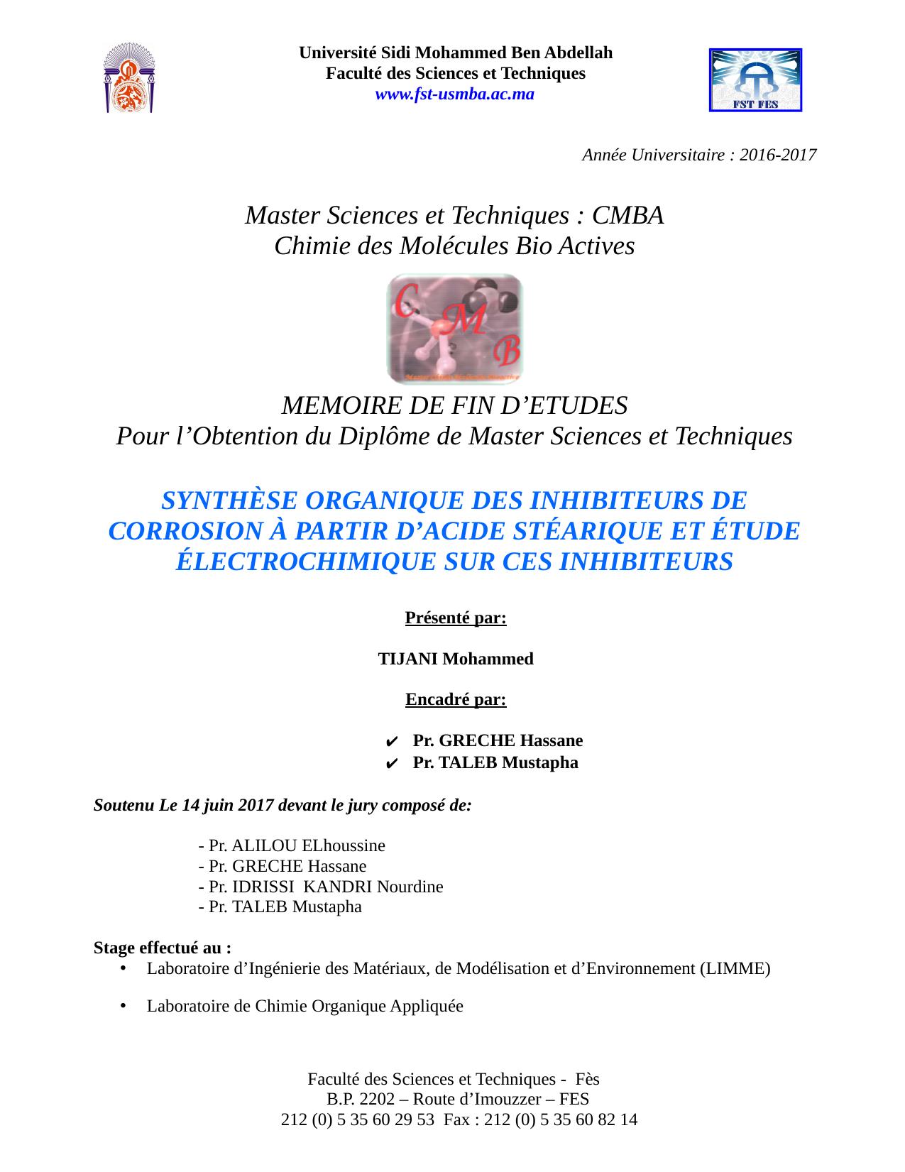 Synthèse organique des inhibiteurs de corrosion à partir d'acide stéarique et étude électrochimique sur ces inhibiteurs