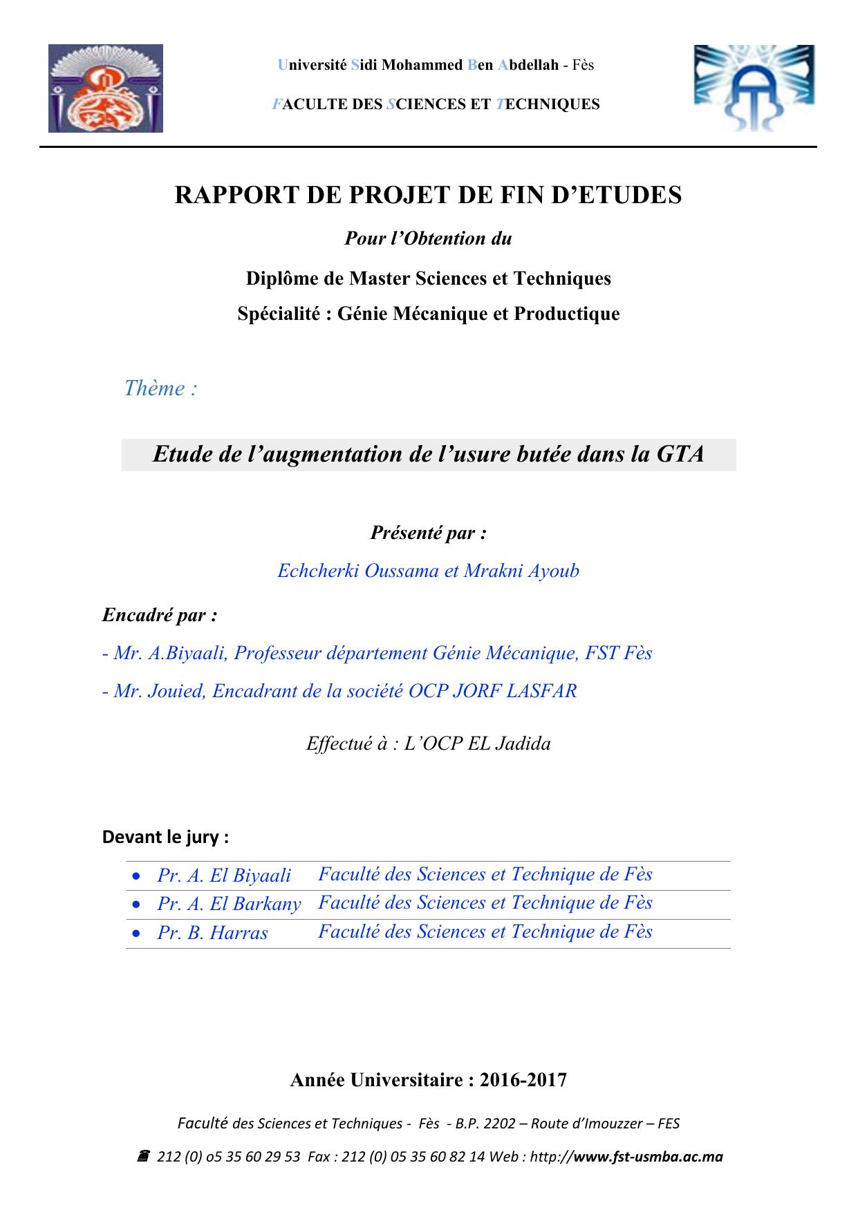 Etude de l’augmentation de l’usure butée dans la GTA