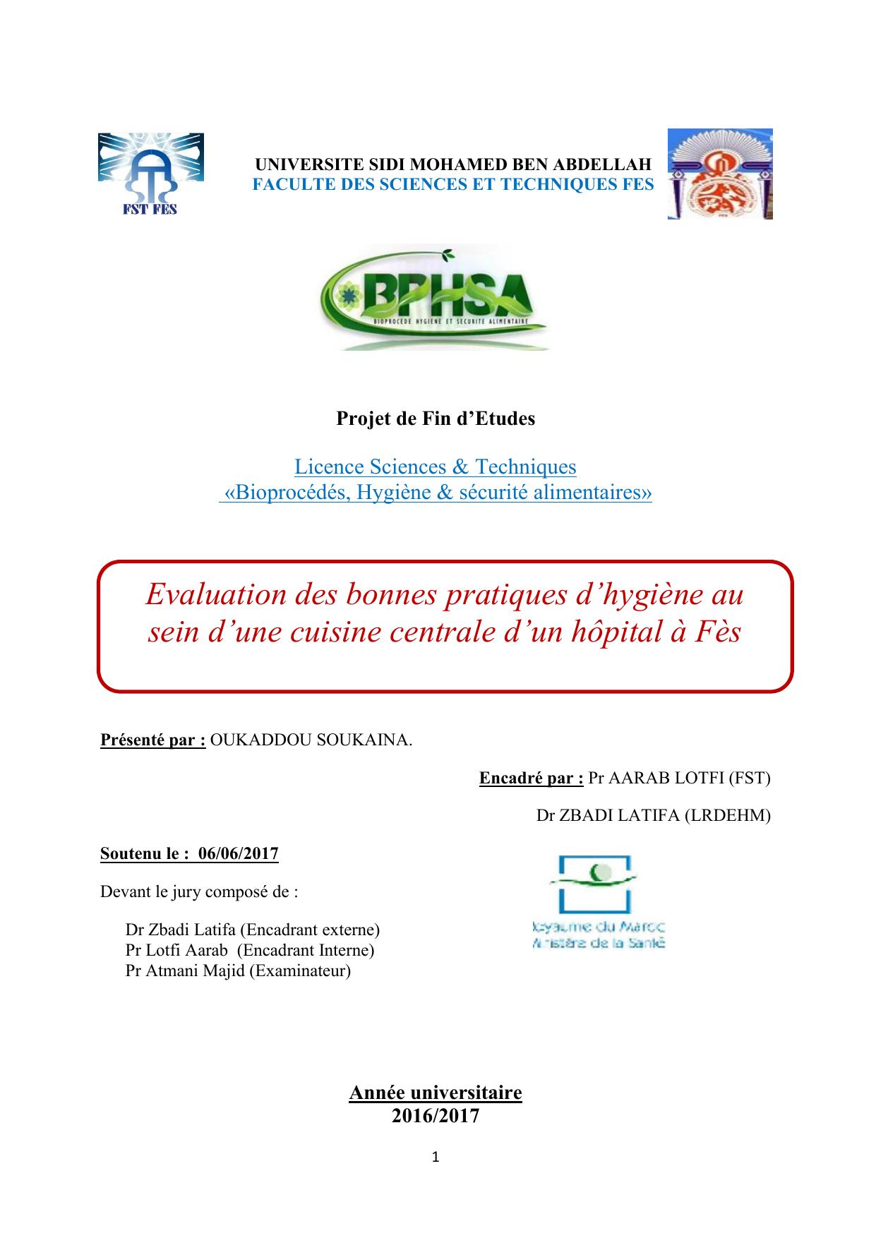 Evaluation des bonnes pratiques d’hygiène au sein d’une cuisine centrale d’un hôpital à Fès