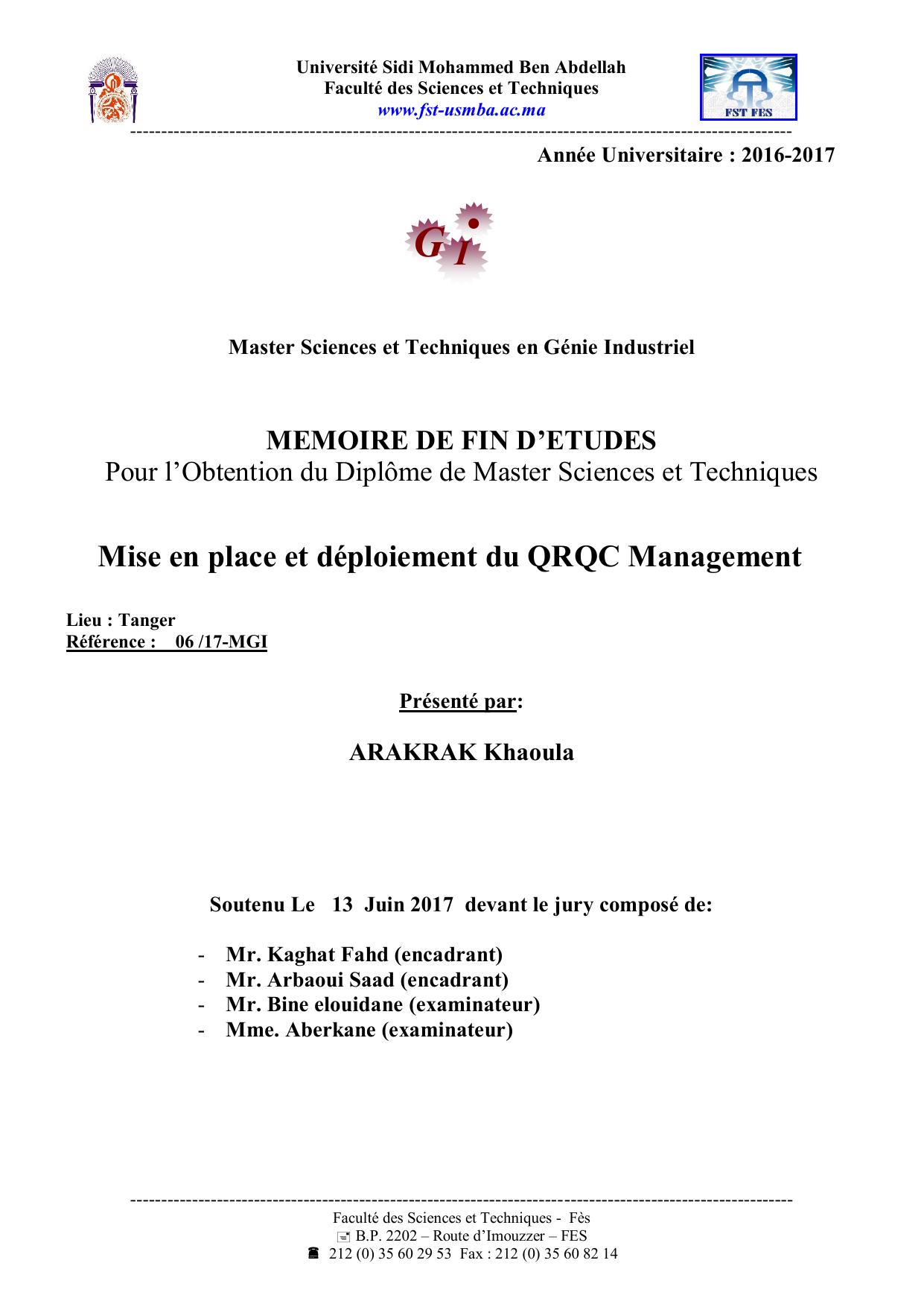 Mise en place et déploiement du QRQC Management
