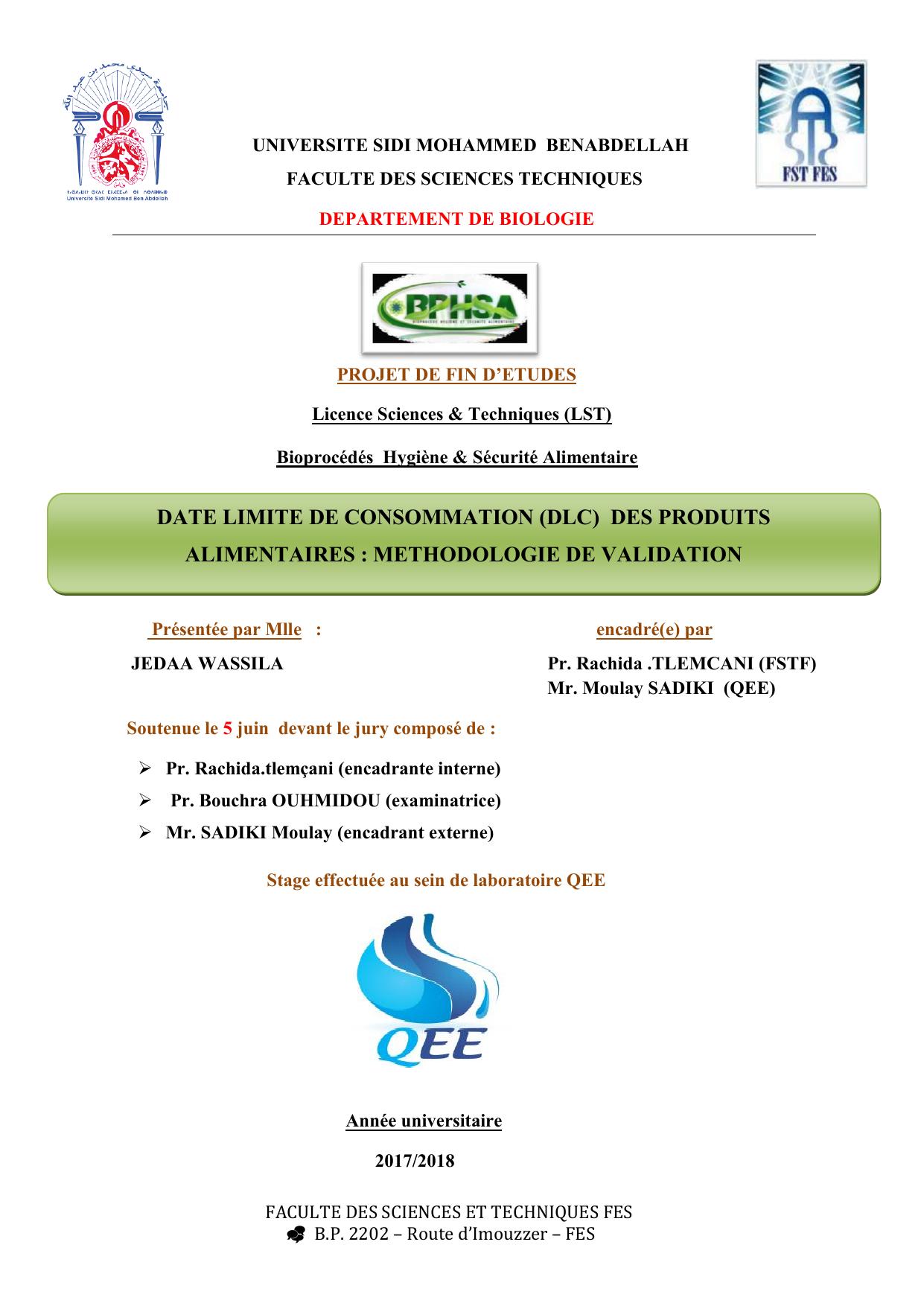 Date limite de consommation (DLC)des produits alimentaires: méthodologie de valisation