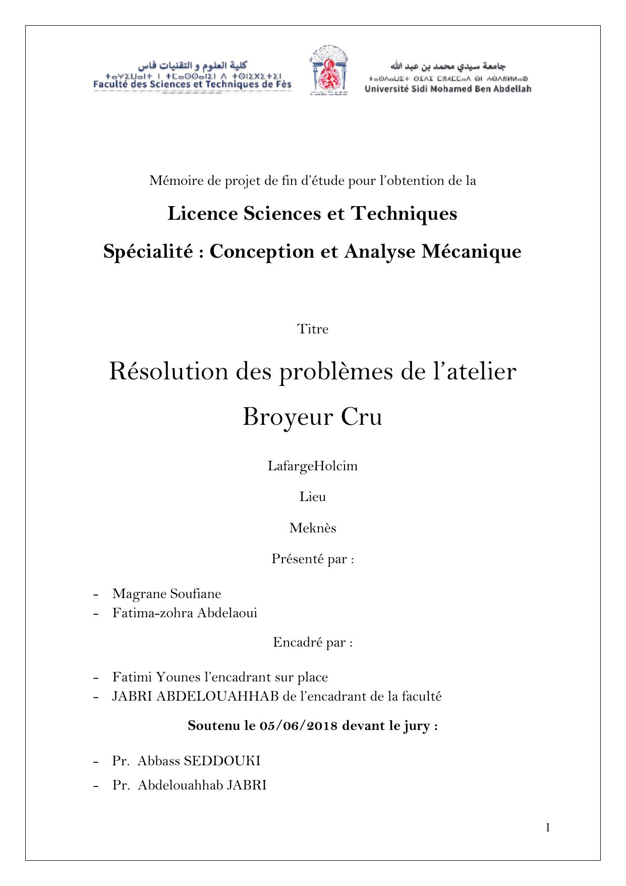 Résolution des problèmes de l’atelier Broyeur Cru