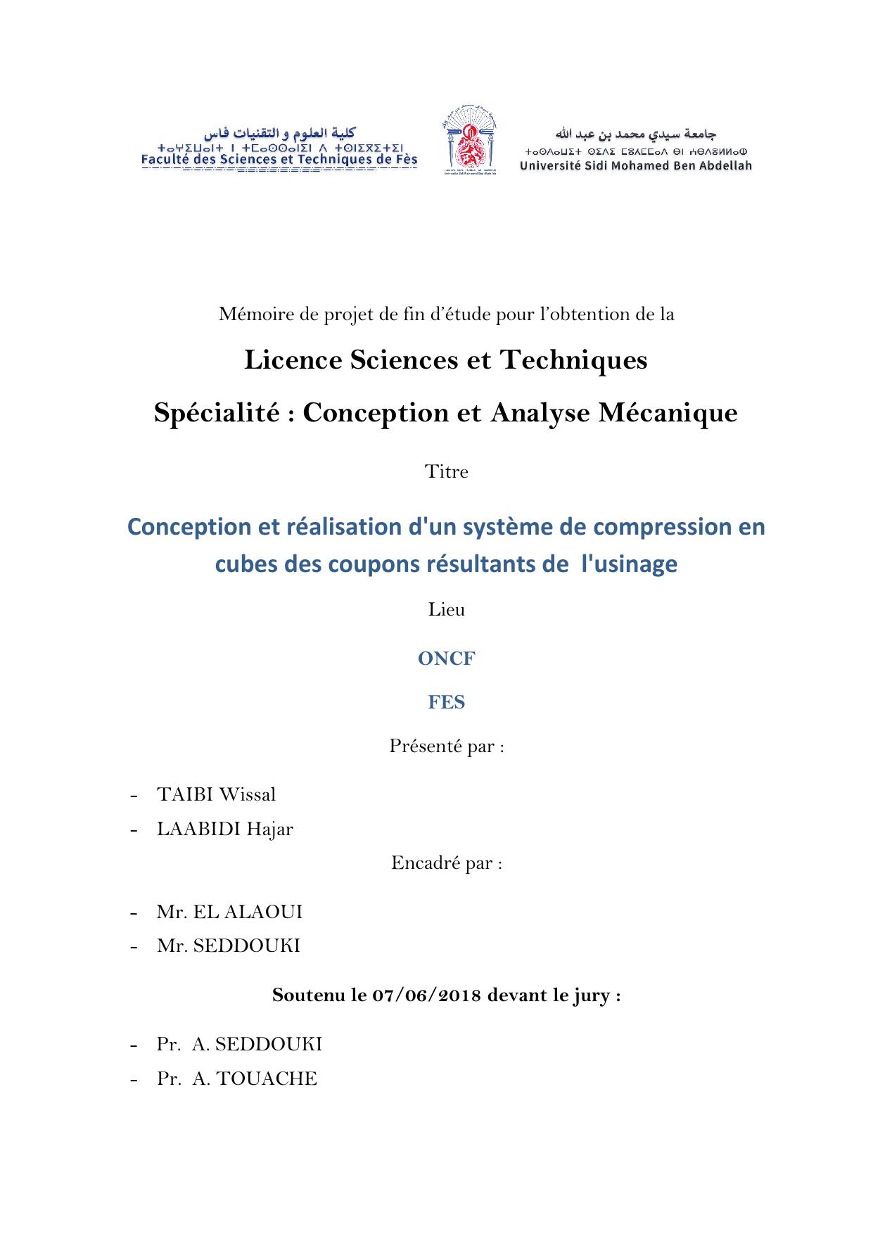 Conception et réalisation d'un système de compression en cubes des coupons résultants de l'usinage