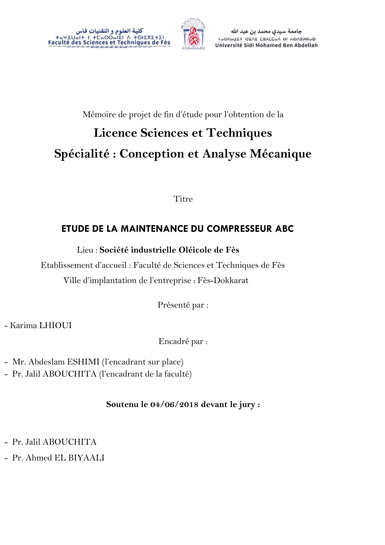 Etude de la maintenance du compresseur ABC