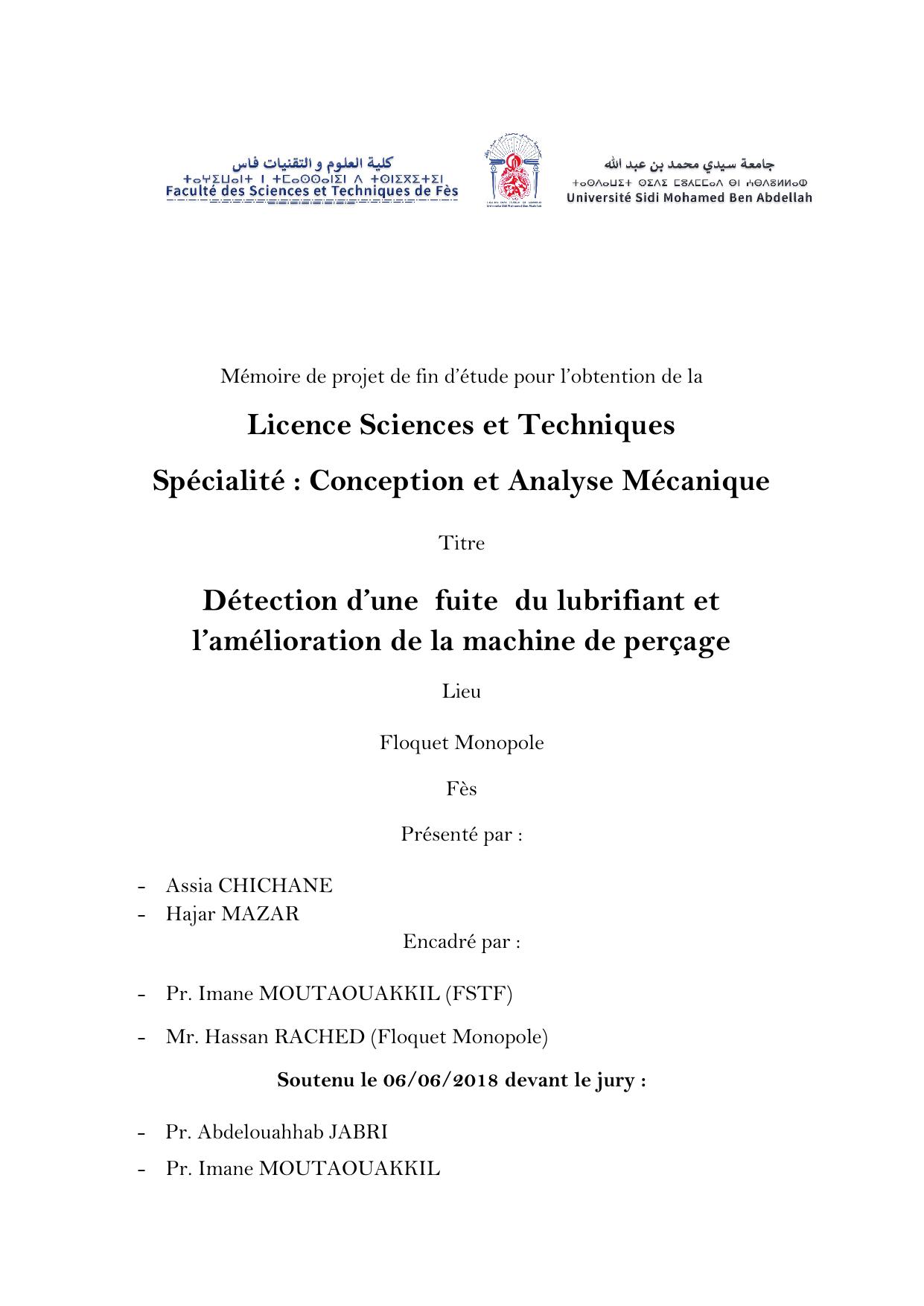 Détection d’une fuite du lubrifiant et l’amélioration de la machine de perçage