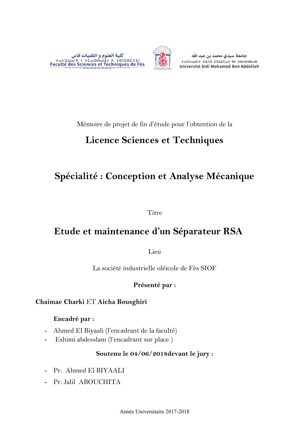 Etude et maintenance d’un Séparateur RSA