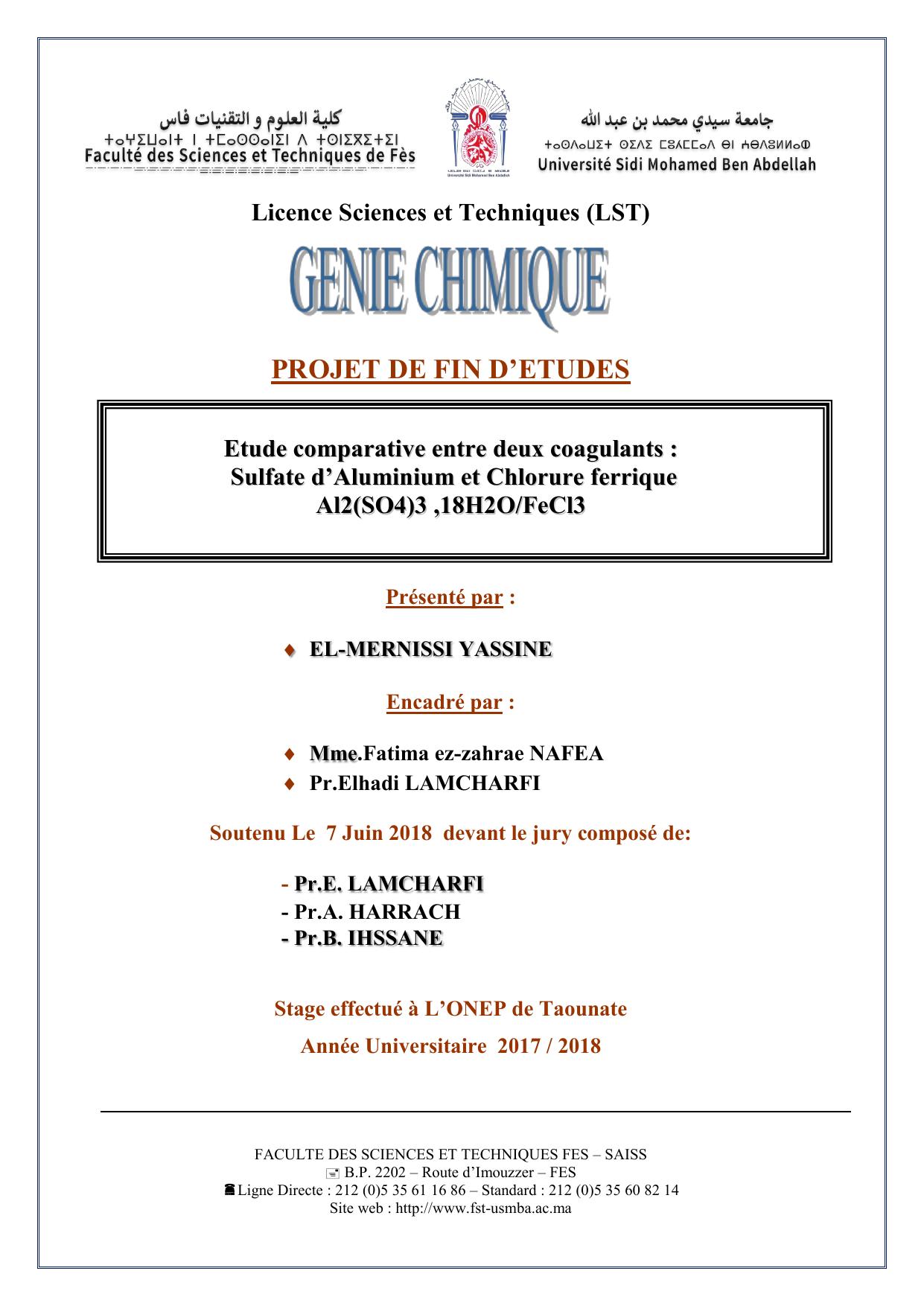 Etude comparative entre deux coagulants : Sulfate d’Aluminium et Chlorure ferique Al2(SO4)3 ,18H2O/FeCl3