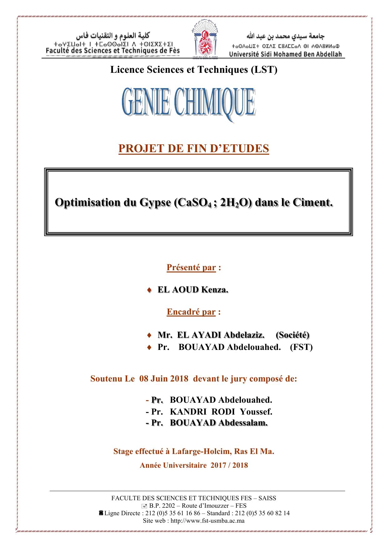 Optimisation du Gypse (CaSO4 ; 2H2O) dans le Ciment