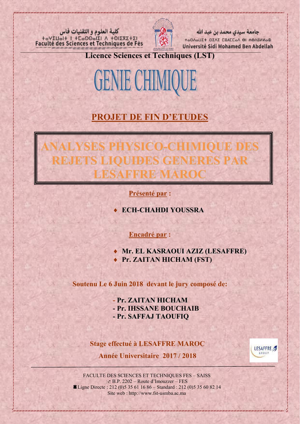 Analyse physico-chimique des rejets liquides générés par Lesaffre Maroc