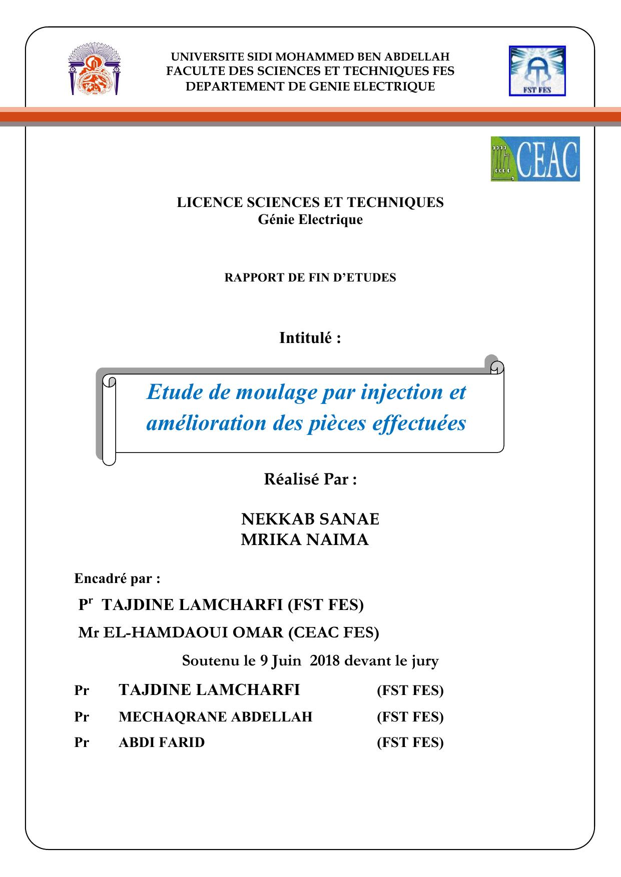 Etude de moulage par injection et amélioration des pièces effectuées