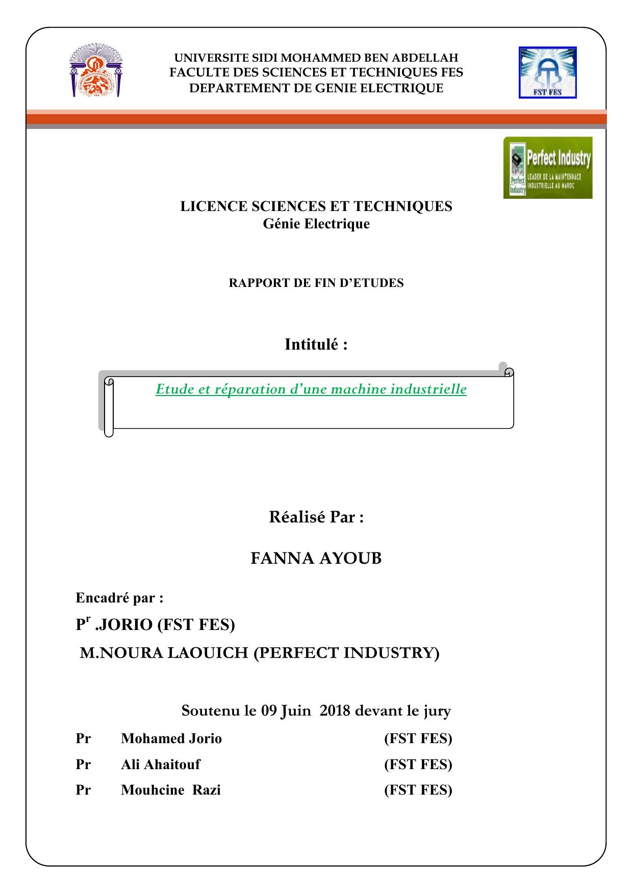 Etude et réparation d’une machine industrielle