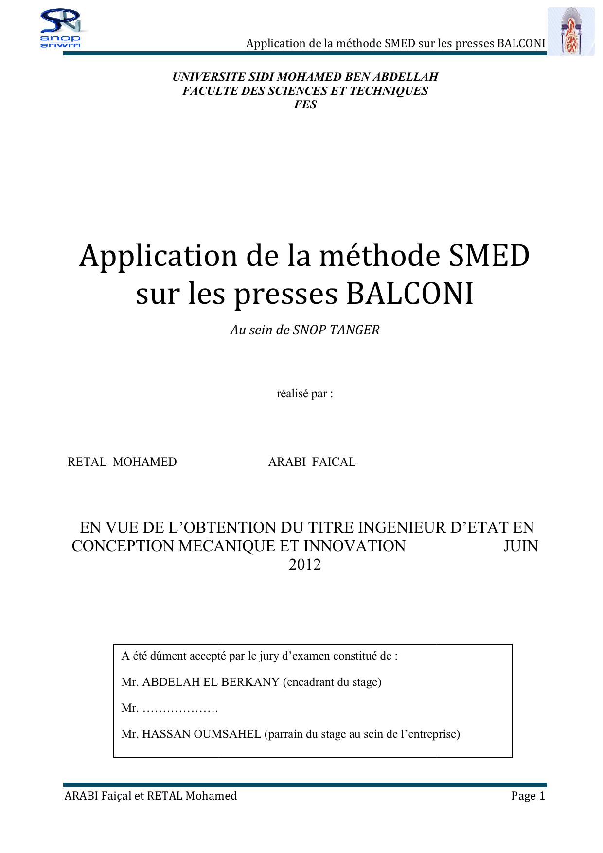 Application de la méthode SMED sur les presses BALCONI