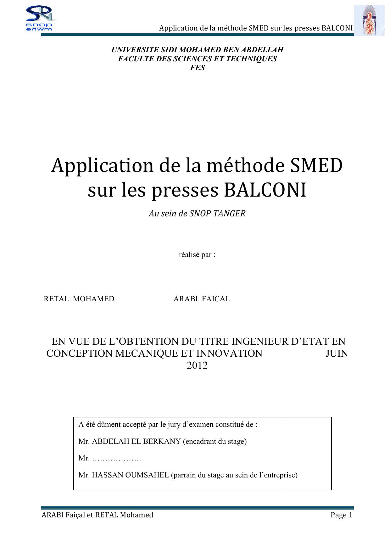 Application de la méthode SMED sur les presses BALCONI