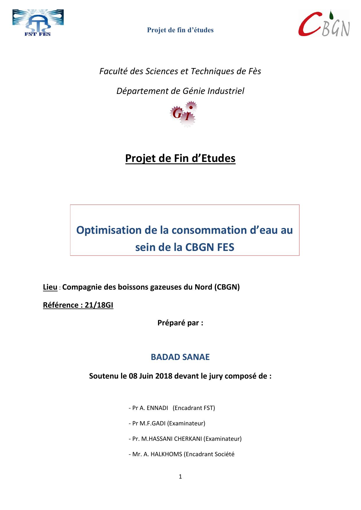 Optimisation de la consommation d’eau au sein de la CBGN FES