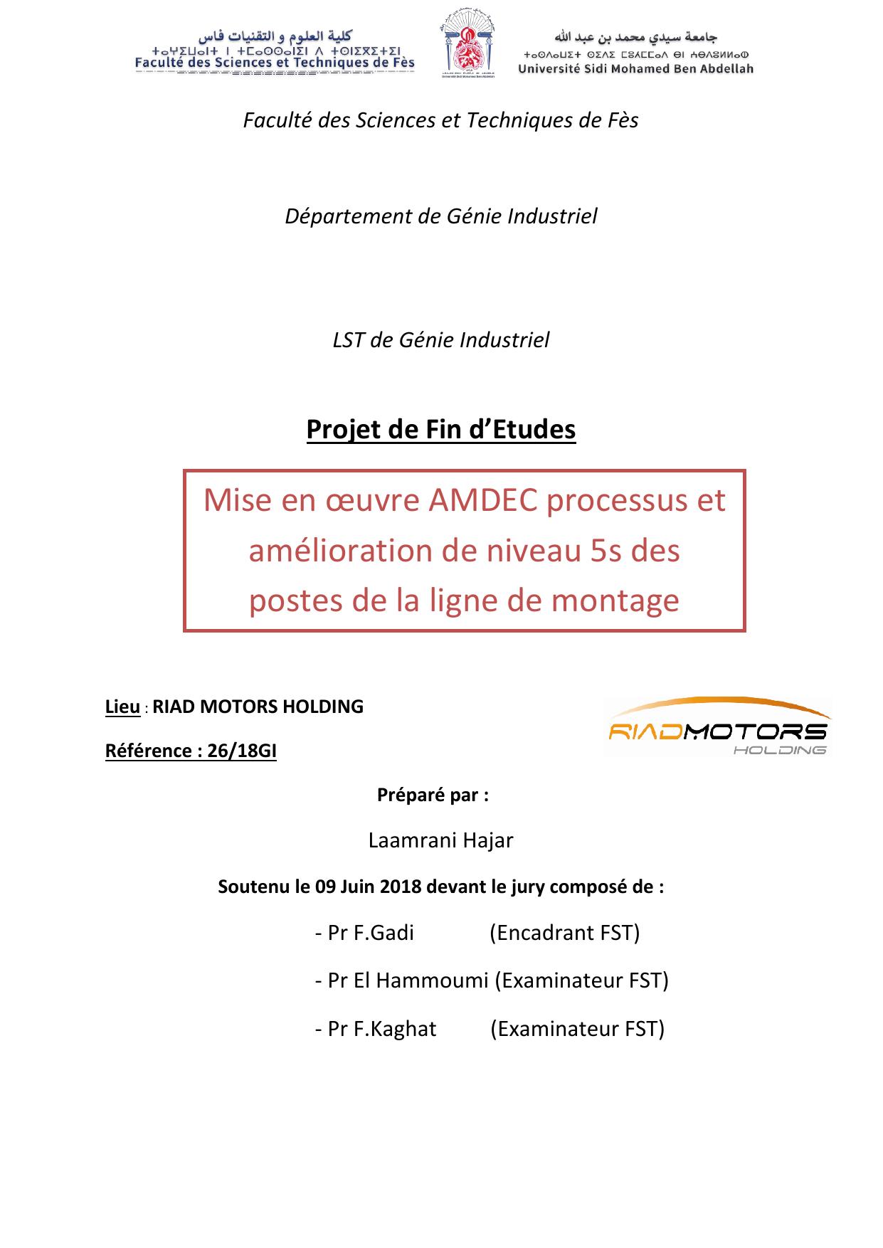 Mise en oeuvre AMDEC processus et amélioration de niveau 5s des postes de la ligne de montage