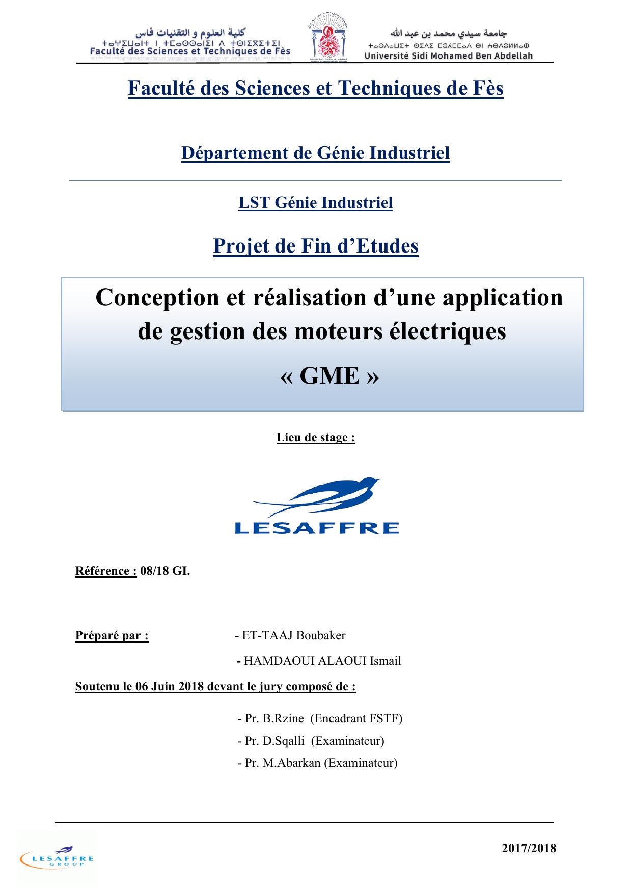 Conception et réalisation d’une application de gestion des moteurs électriques « GME »