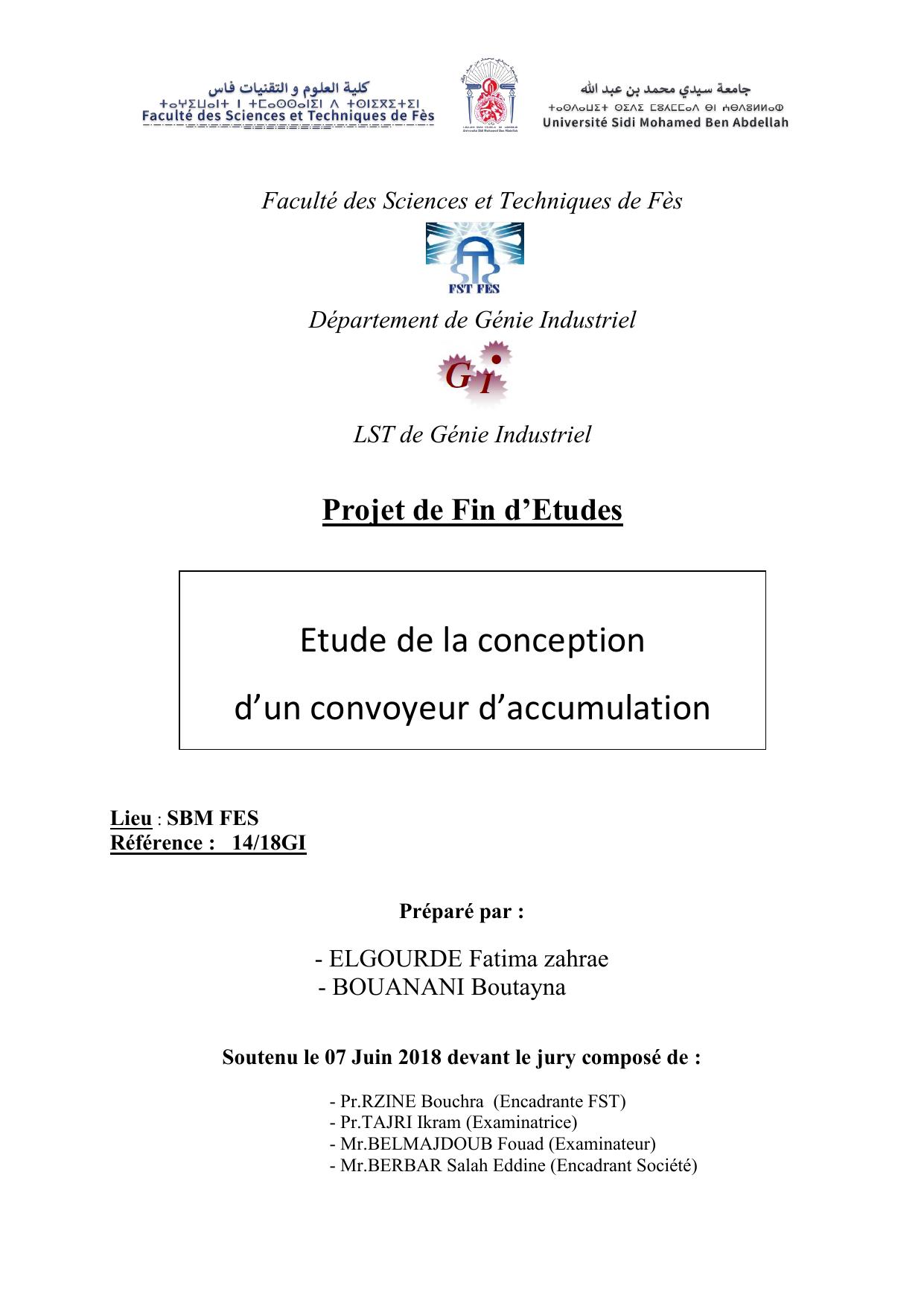 Etude de la conception d’un convoyeur d’accumulation