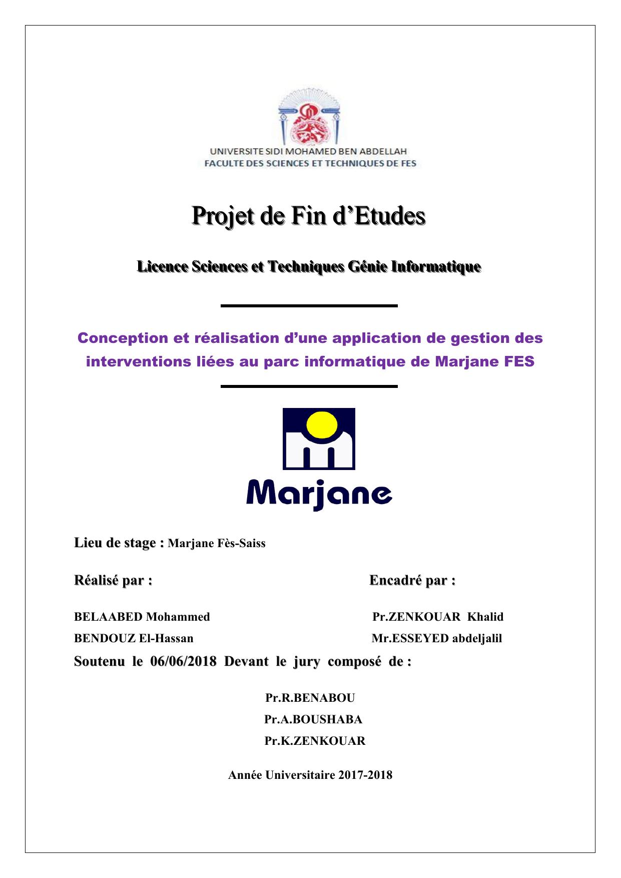 Conception et réalisation d’une application de gestion des interventions liées au parc informatique de Marjane FES