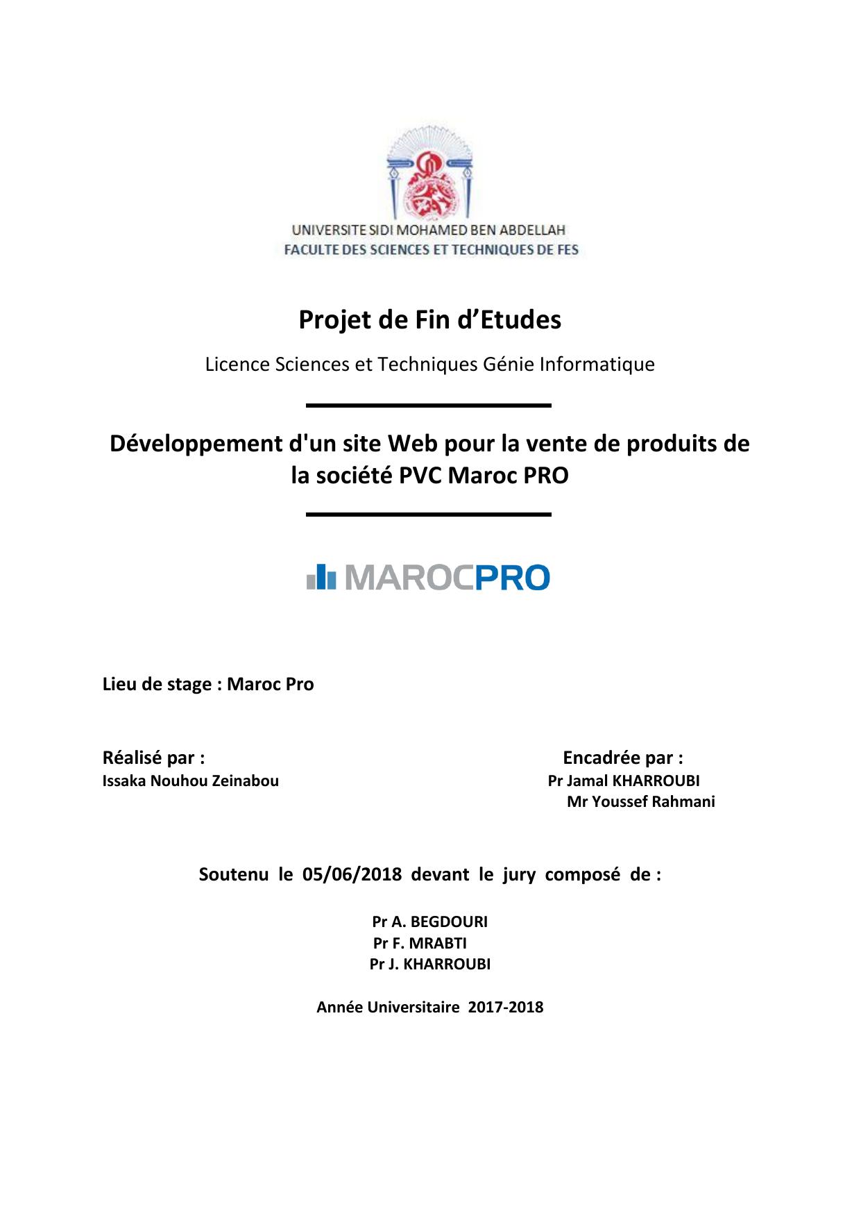 Développement d'un site Web pour la vente de produits de la société PVC Maroc PRO
