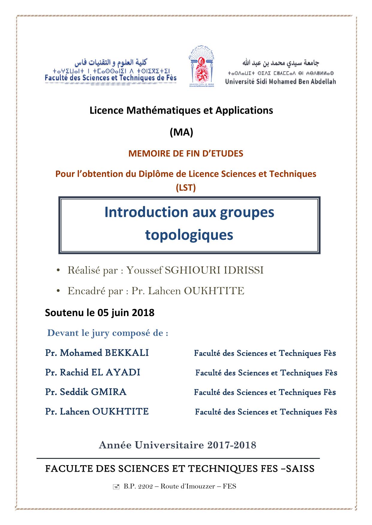 Introduction aux groupes topologiques