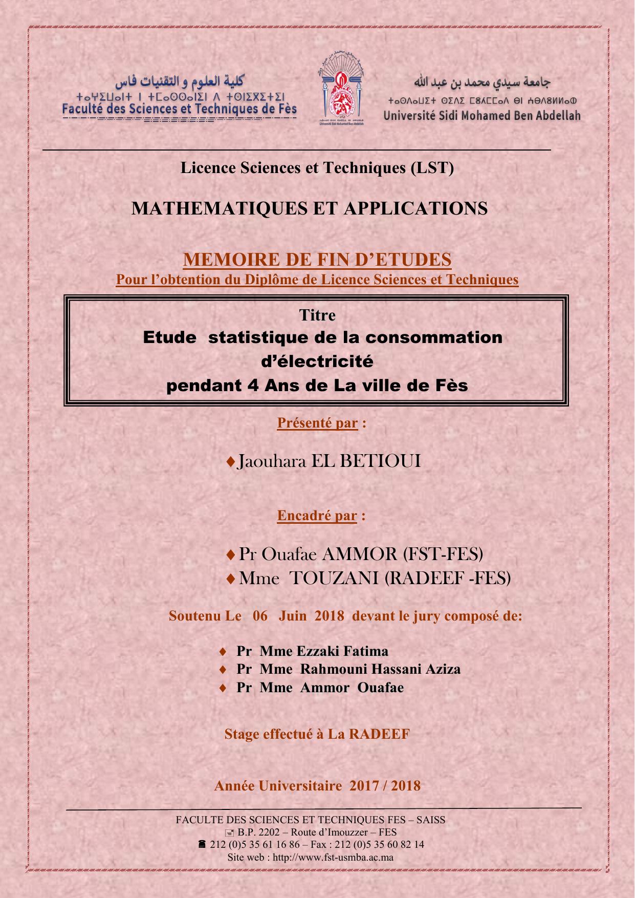 Etude statistique de la consommation d’électricité pendant 4 Ans de La ville de Fès