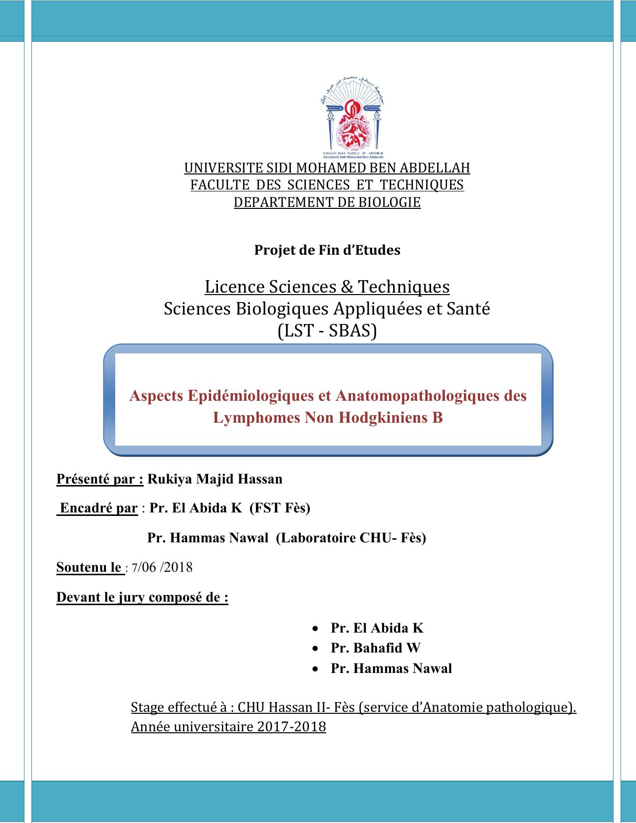 Aspects Epidémiologiques et Anatomopathologiques des Lymphomes Non Hodgkiniens B