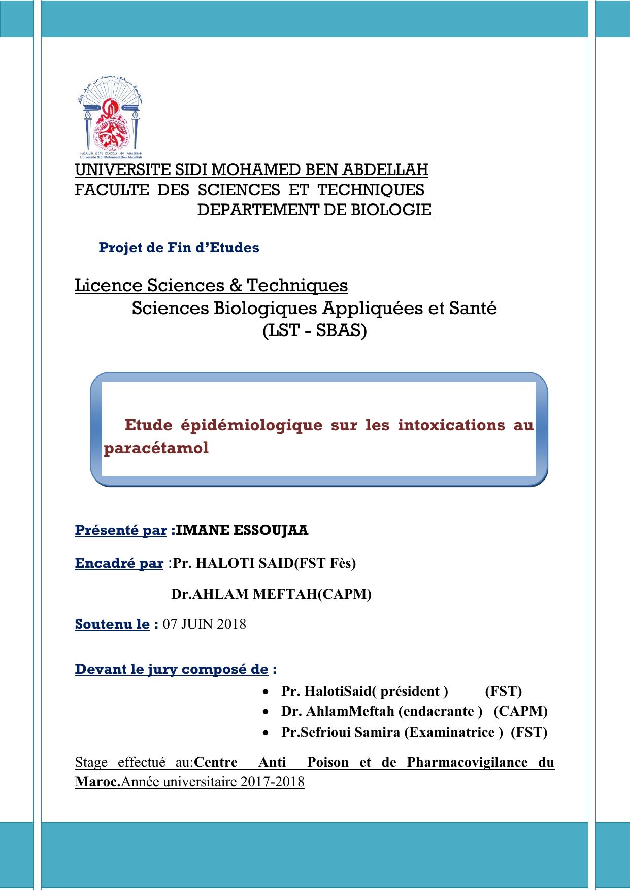 Etude épidémiologique sur les intoxications au paracétamol