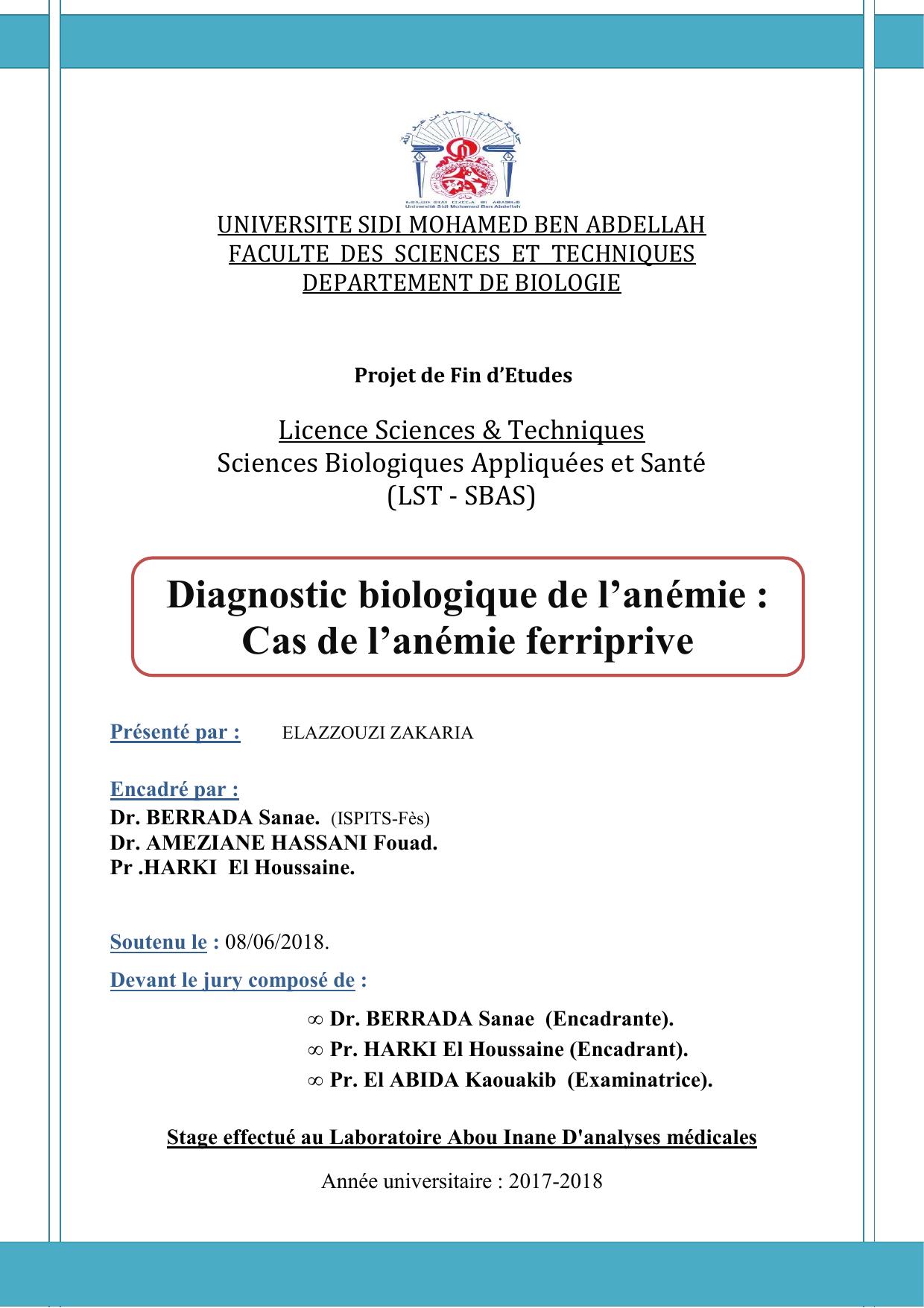 Diagnostic biologique de l’anémie : Cas de l’anémie ferriprive