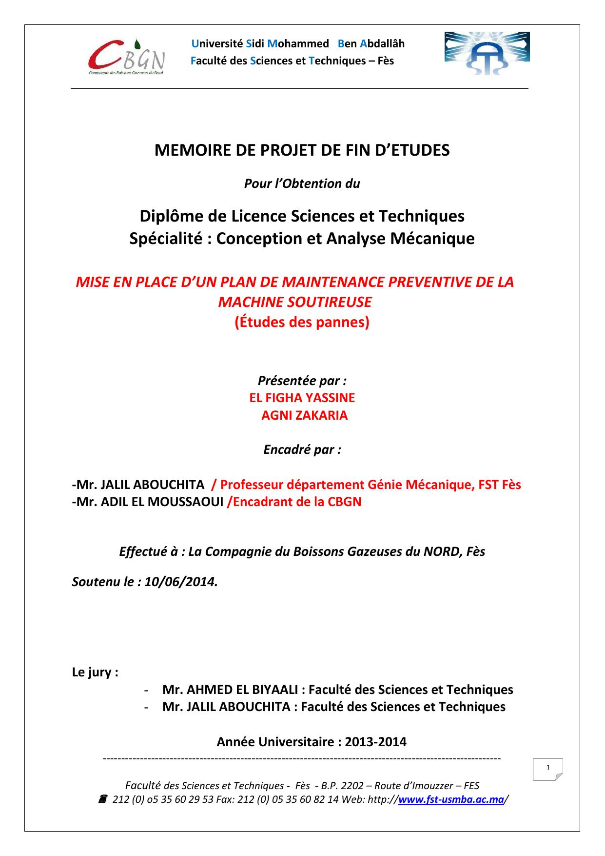 Mise en place d'un plan de maintenance préventive de la machine soutireuse (Etudes des pannes)