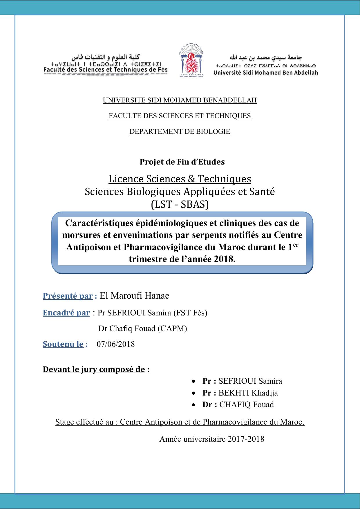 Caractéristiques épidémiologiques et cliniques des cas de morsures et envenimations par serpents notifiés au Centre Antipoison et Pharmacovigilance du Maroc durant le 1er trimestre de l’année 2018