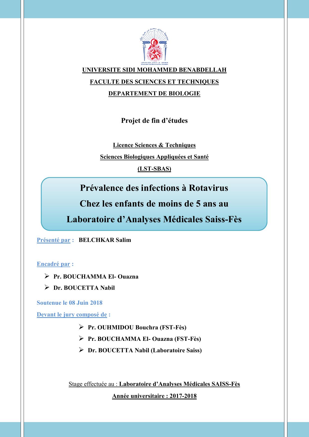 Prévalence des infections à Rotavirus Chez les enfants de moins de 5 ans au Laboratoire d’Analyses Médicales Saiss-Fès