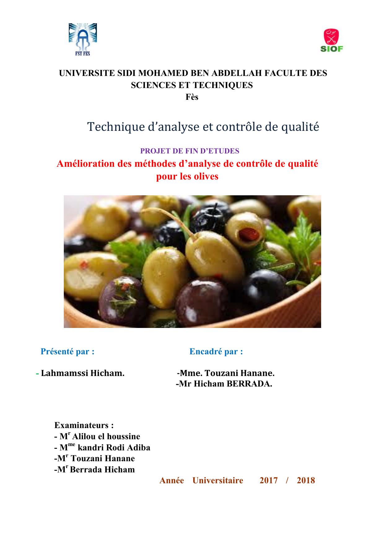 Amélioration des méthodes d’analyse de contrôle de qualité pour les olives