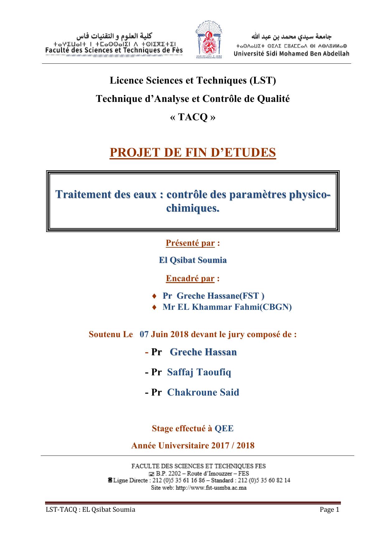 Traitement des eaux: contrôle des paramètres physico-chimiques