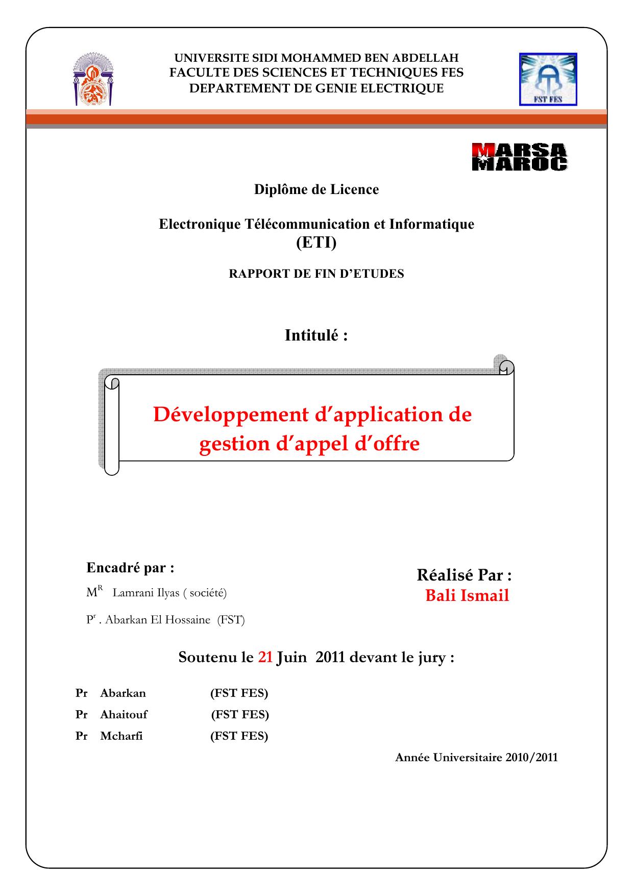 Développement d’application de gestion d’appel d’offre