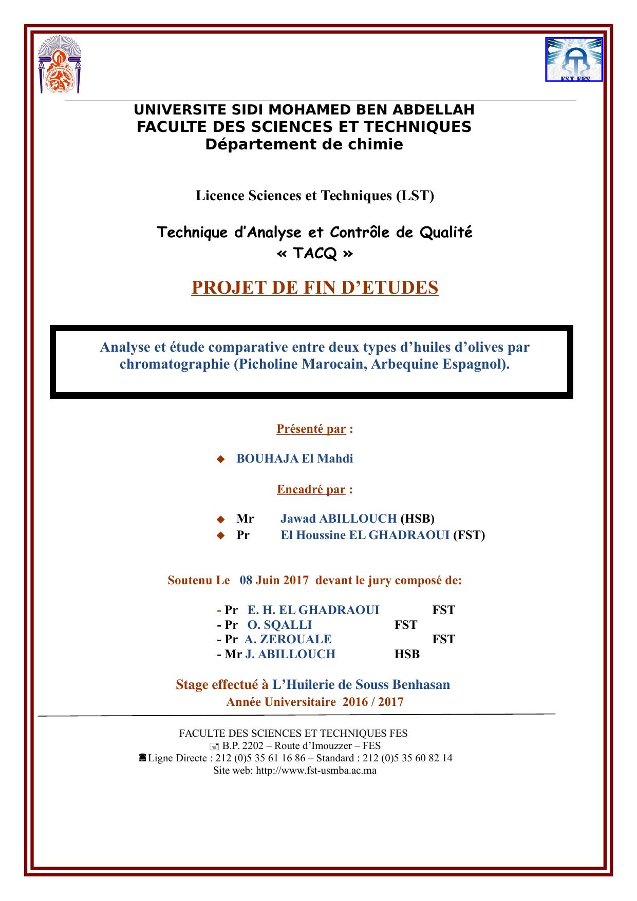 Analyse et étude comparative entre deux types d’huiles d’olives par chromatographie (Picholine Marocain, Arbequine Espagnol)