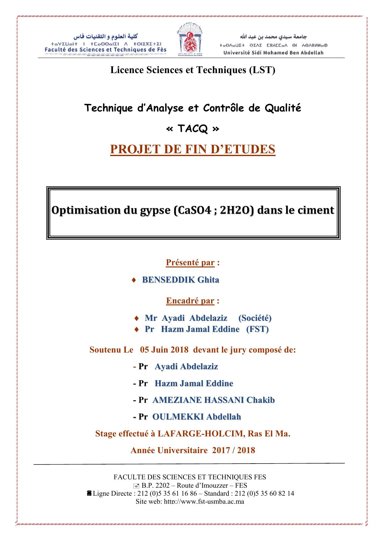 Optimisation du gypse (CaSO4 ; 2H2O) dans le ciment