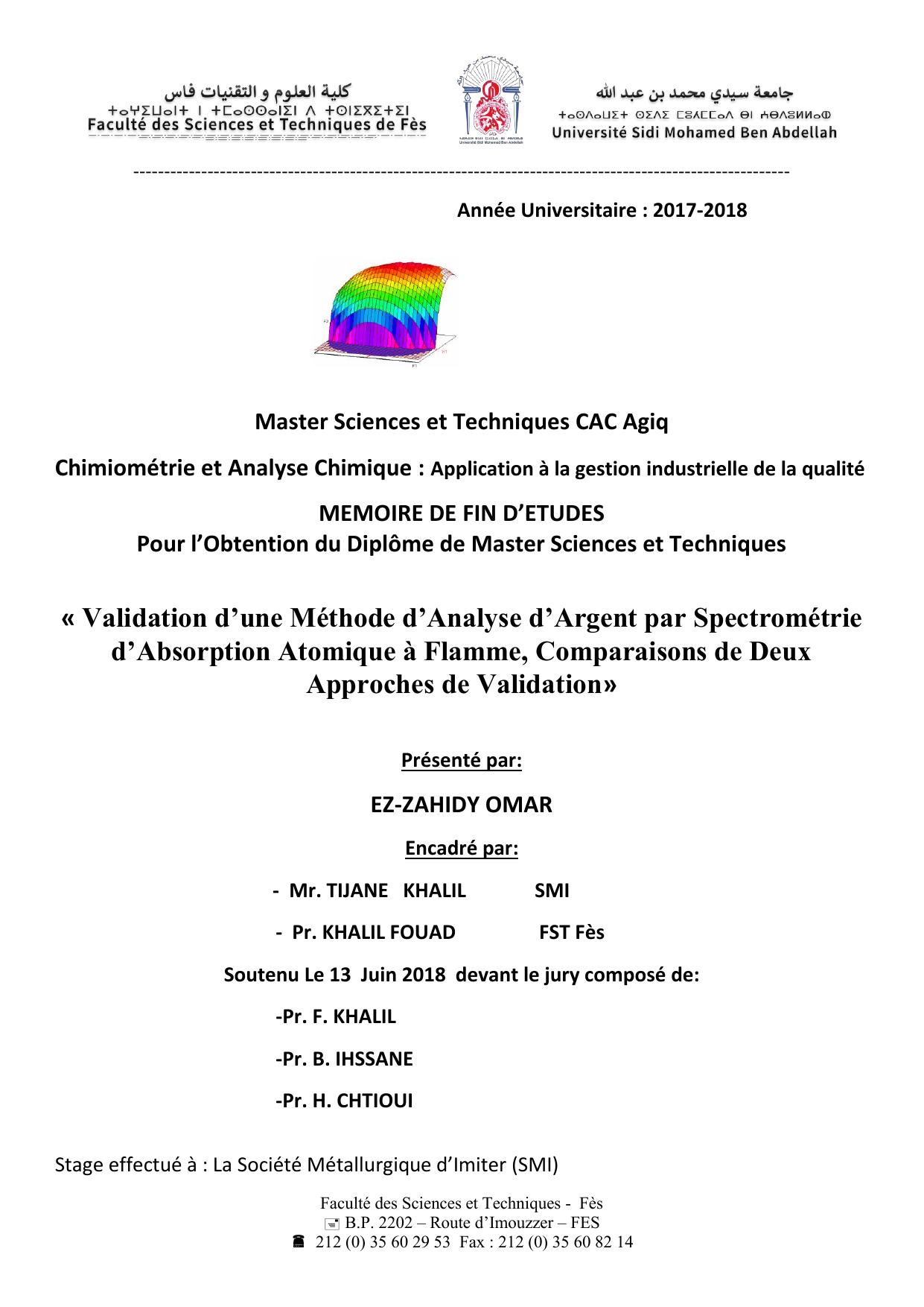 Validation d’une Méthode d’Analyse d’Argent par Spectrométrie d’Absorption Atomique à Flamme, Comparaisons de Deux Approches de Validation