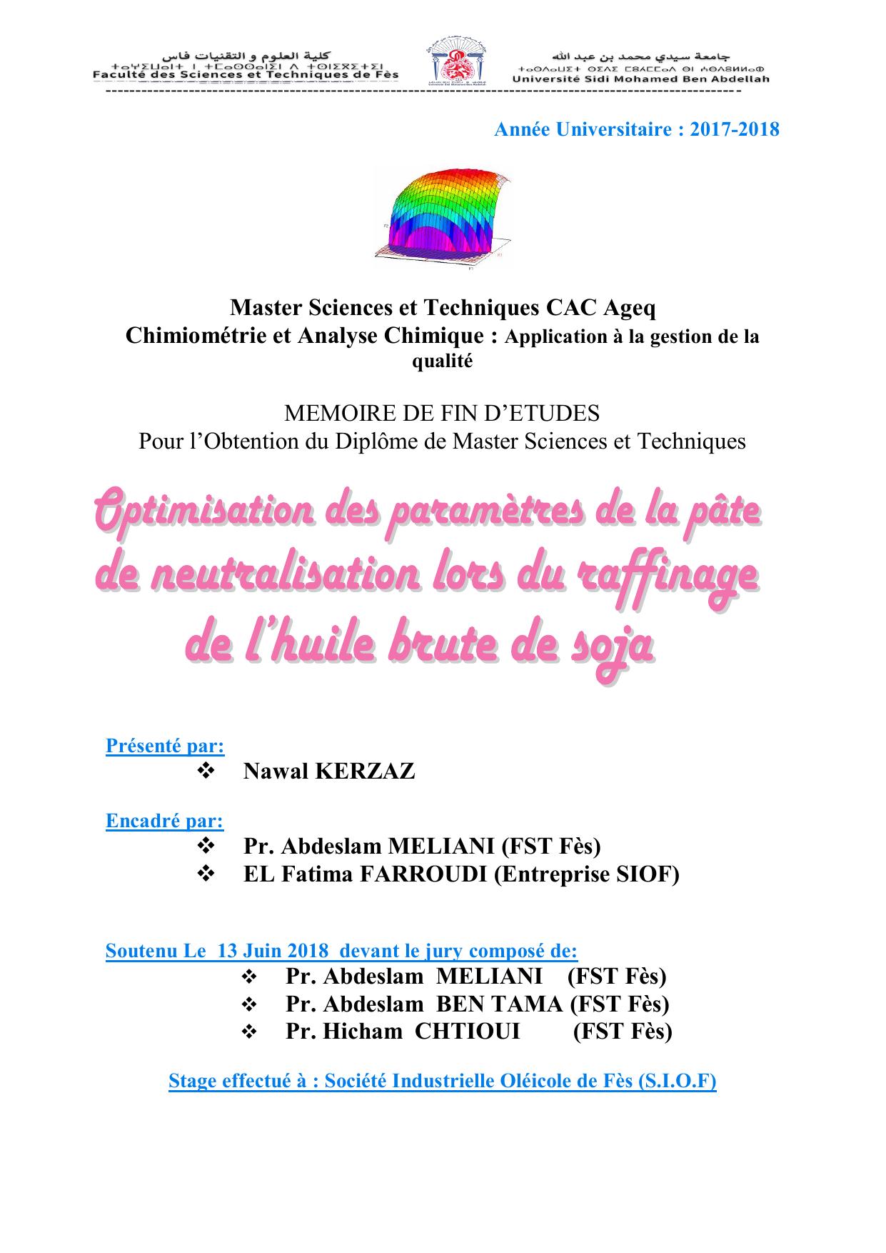 Optimisation des paramètres de la pâte de neutralisation lors du raffinage de l’huile brute de soja