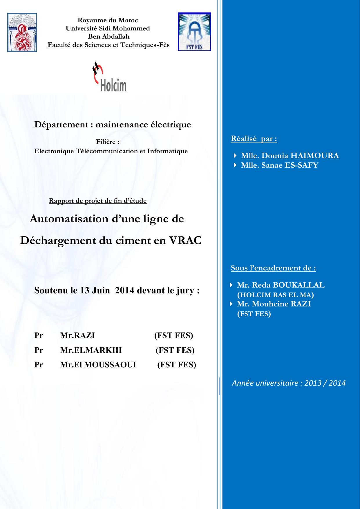 Automatisation d’une ligne de Déchargement du ciment en VRAC