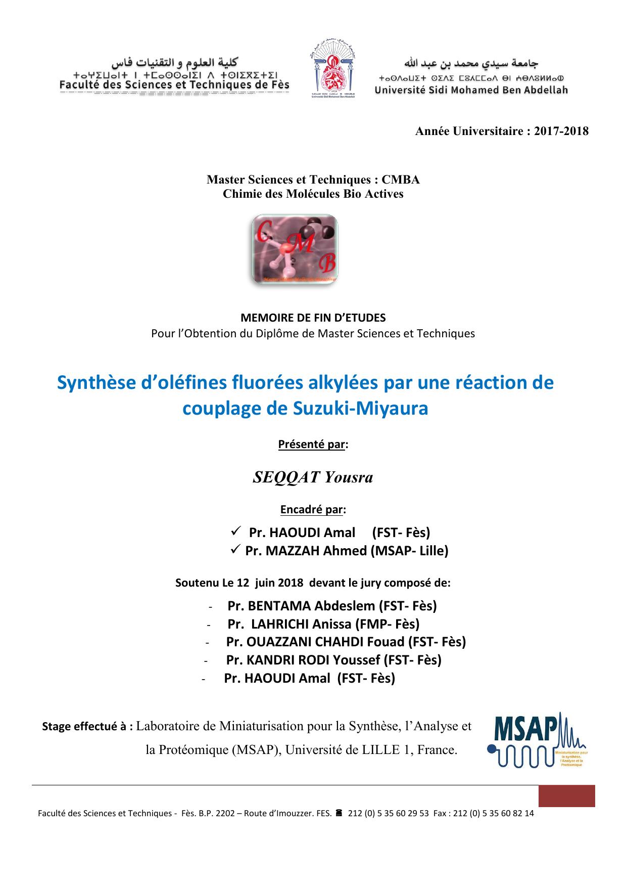 Synthèse d’oléfines fluorées alkylées par une réaction de couplage de Suzuki-Miyaura