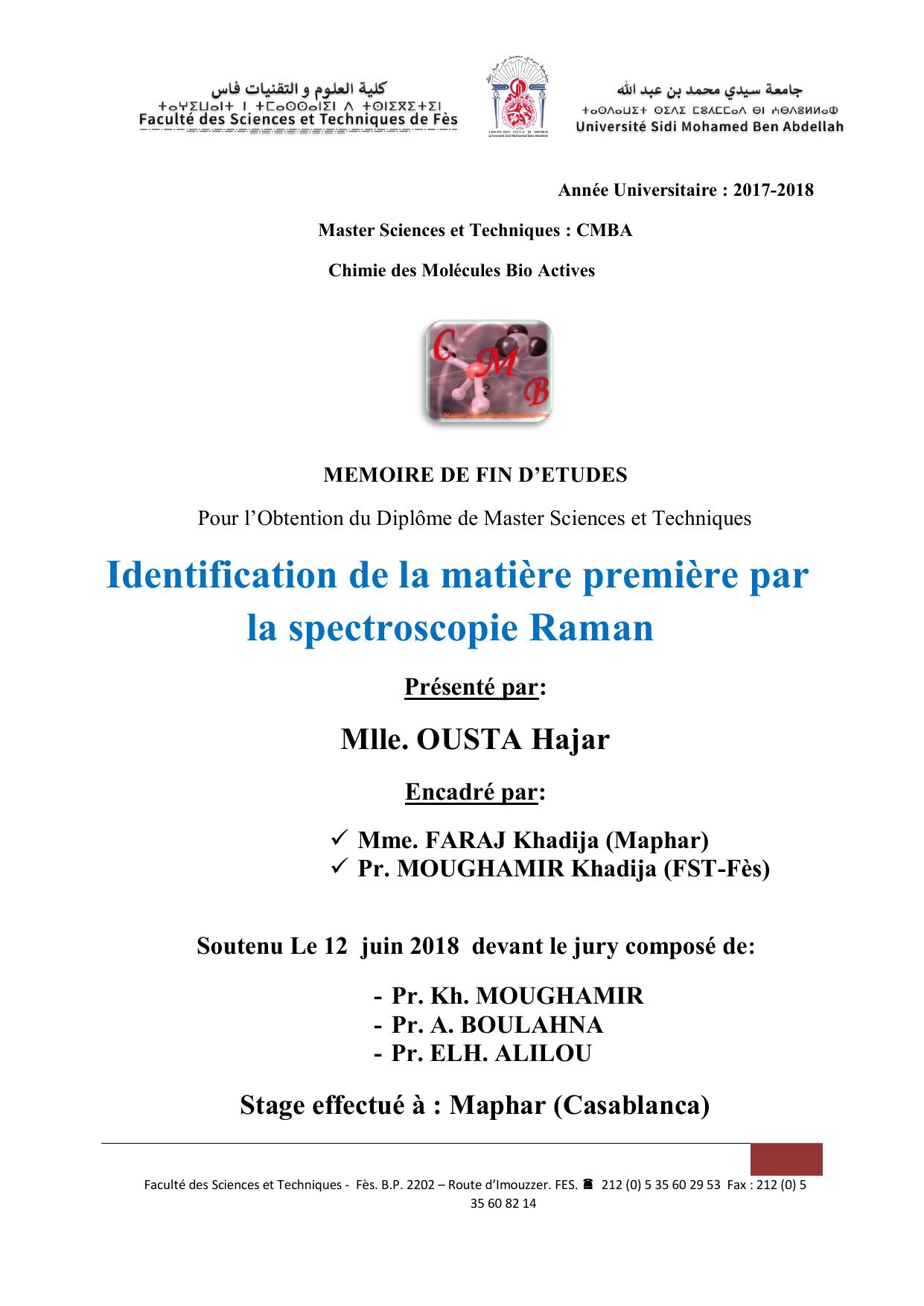 Identification de la matière première par la spectroscopie Raman