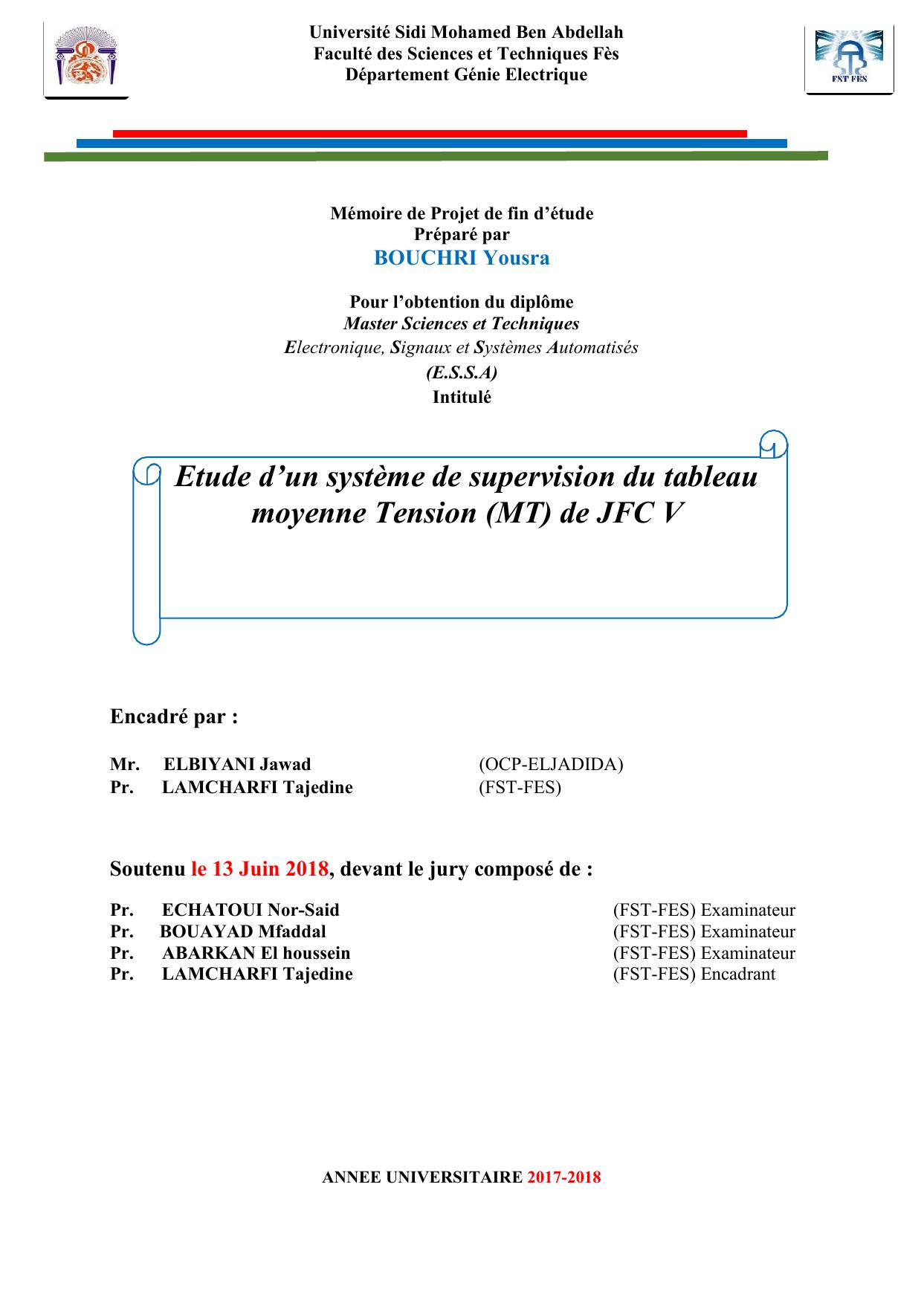 Etude d’un système de supervision du tableau moyenne Tension (MT) de JFC V