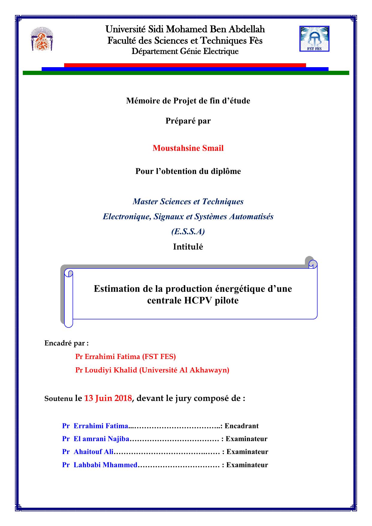 Estimation de la production énergétique d’une centrale HCPV pilote