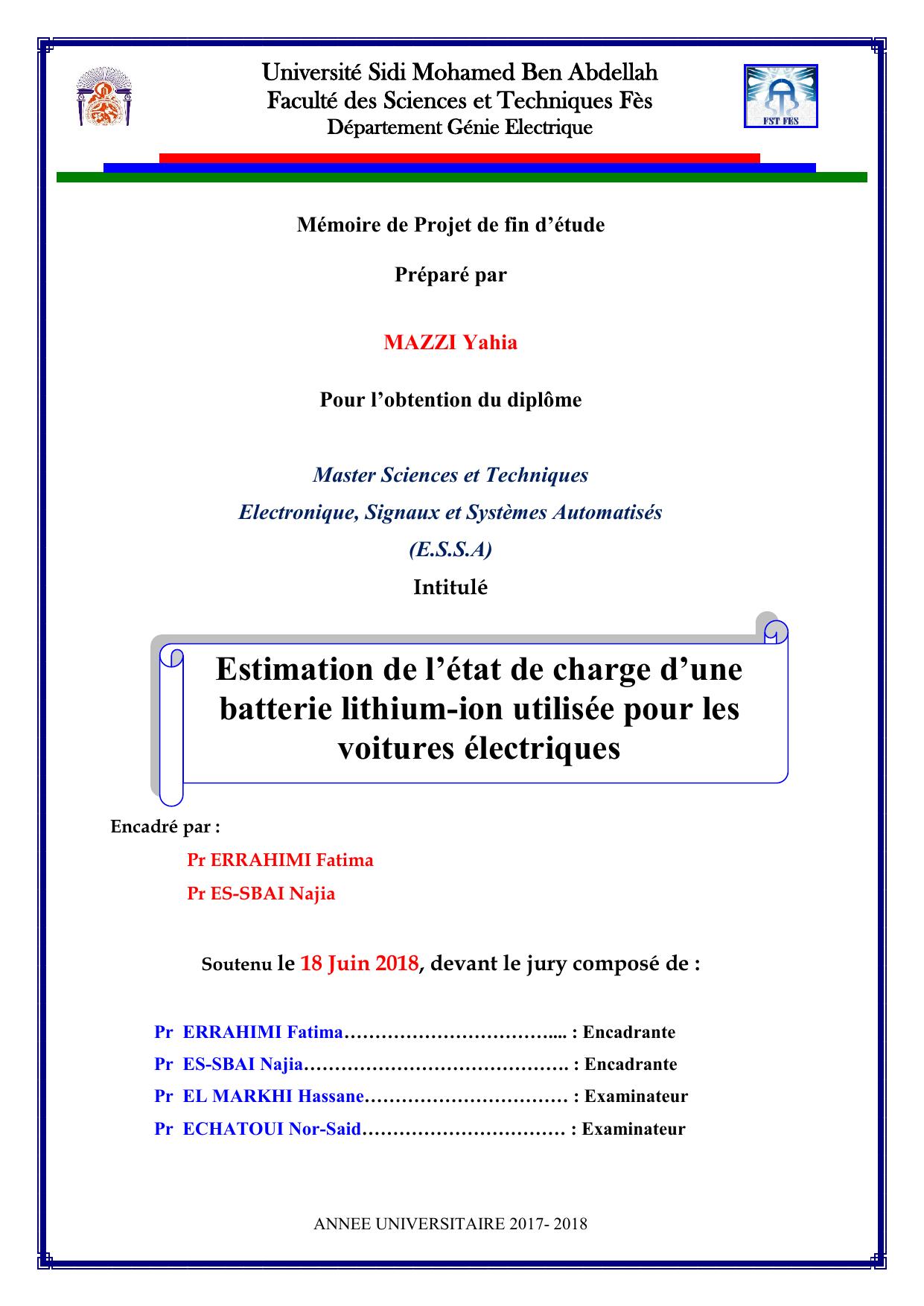 Estimation de l’état de charge d’une batterie lithium-ion utilisée pour les voitures électriques