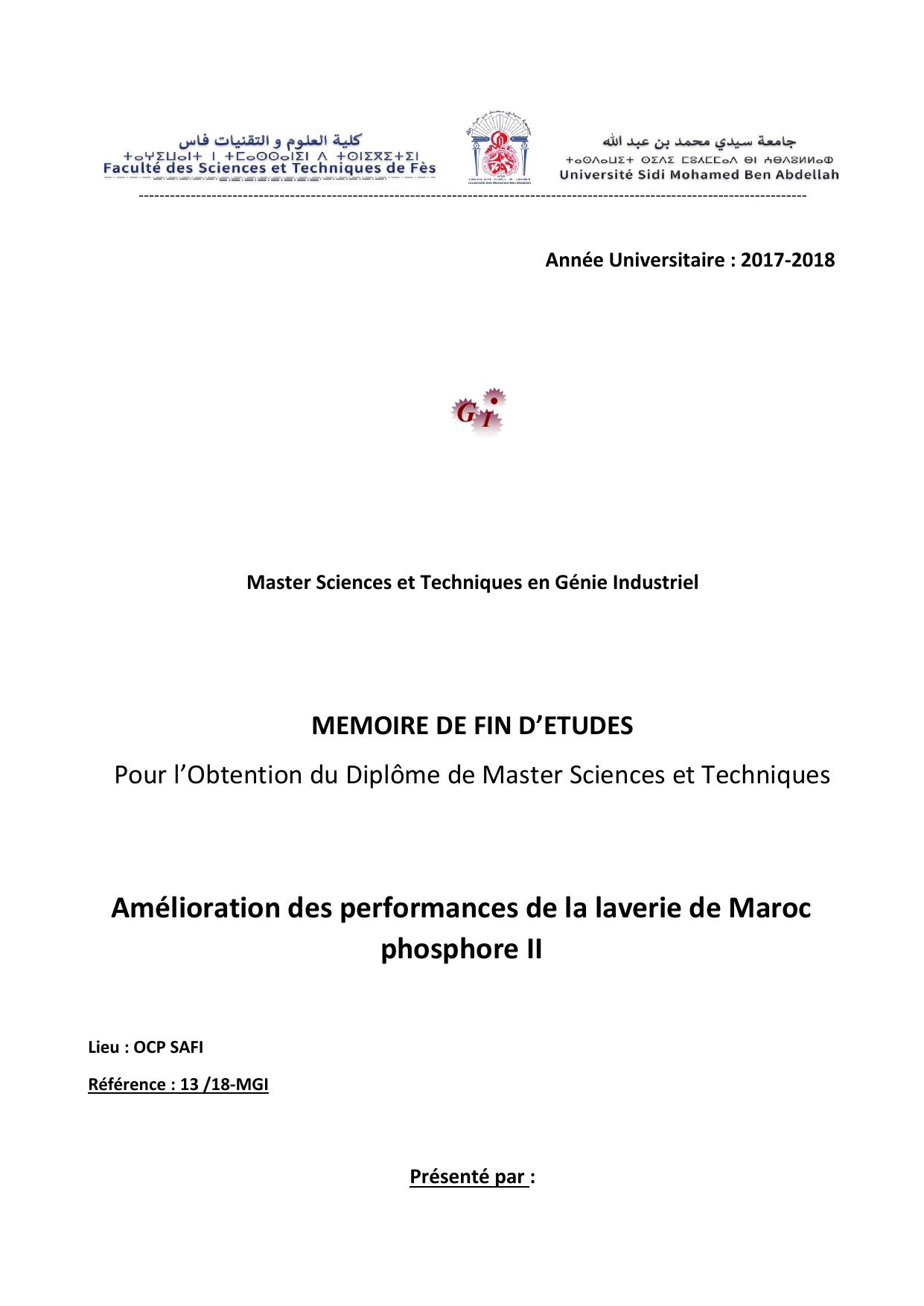 Amélioration des performances de la laverie de Maroc phosphore II