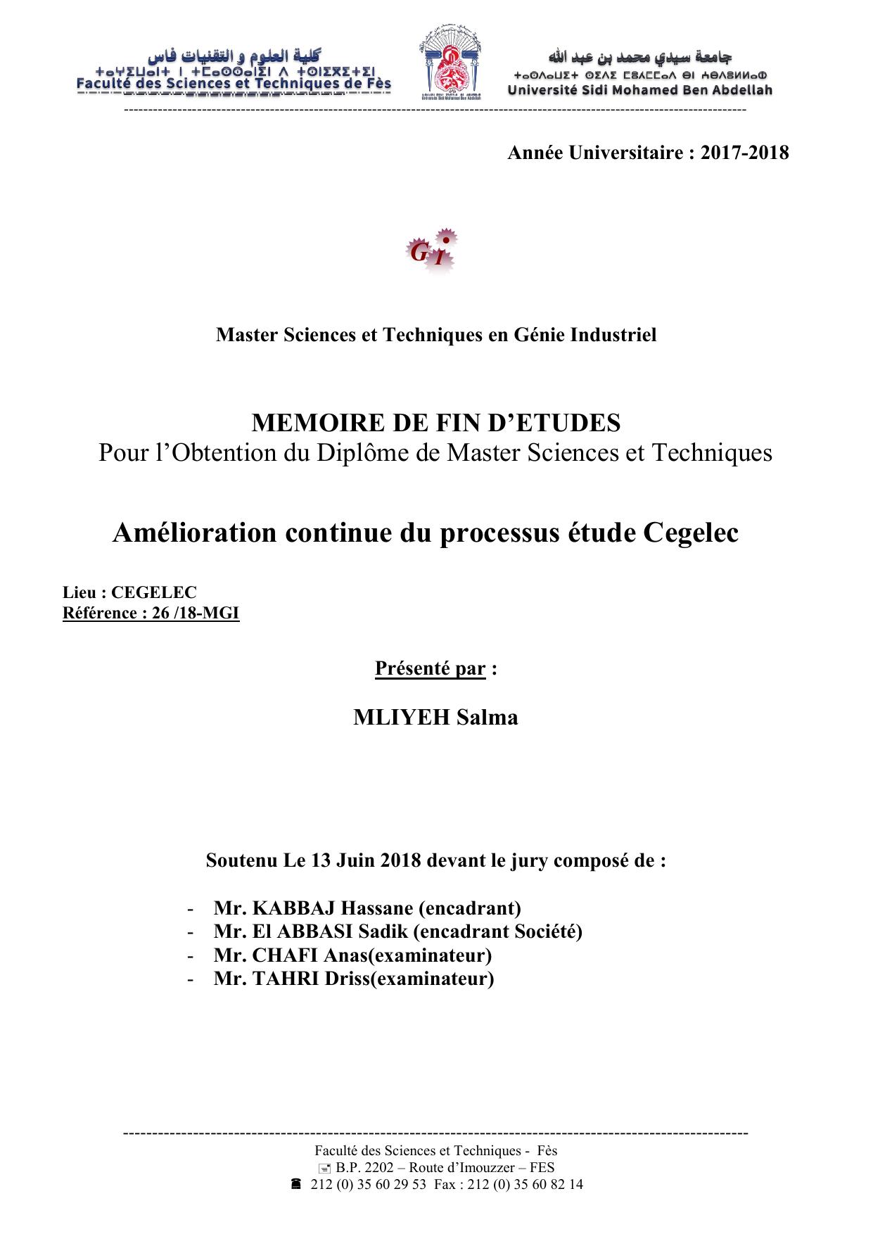 Amélioration continue du processus étude Cegelec