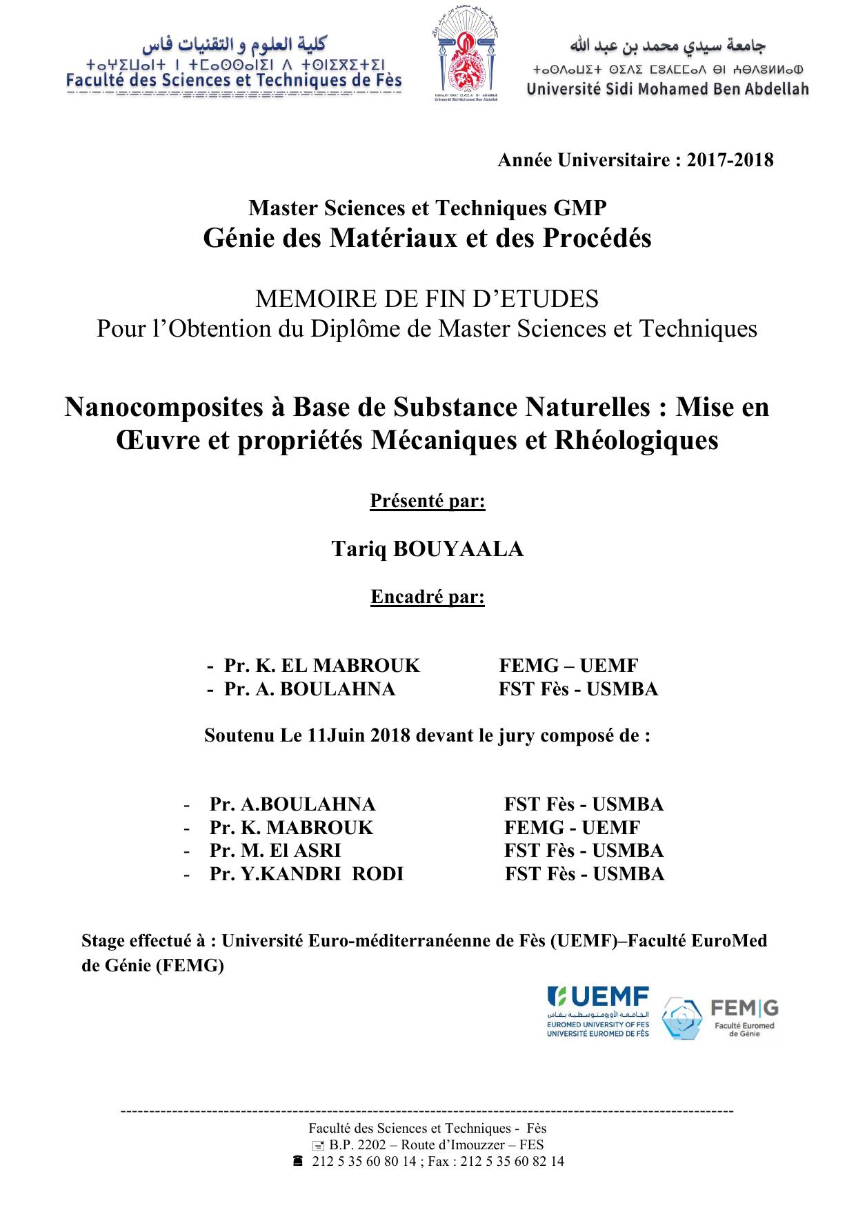 Nanocomposites à Base de Substance Naturelles : Mise en OEuvre et propriétés Mécaniques et Rhéologiques