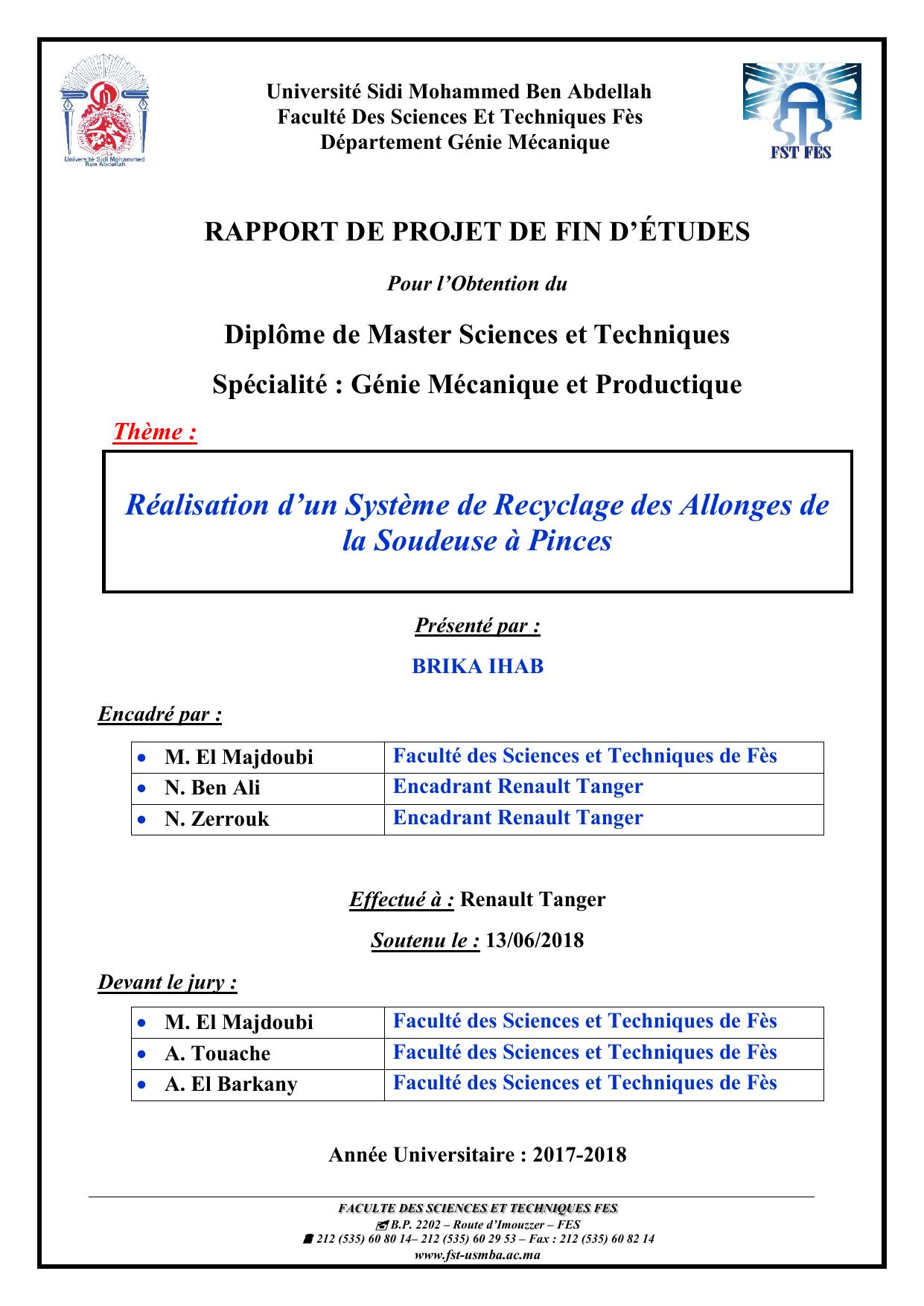 Réalisation d’un Système de Recyclage des Allonges de la Soudeuse à Pinces